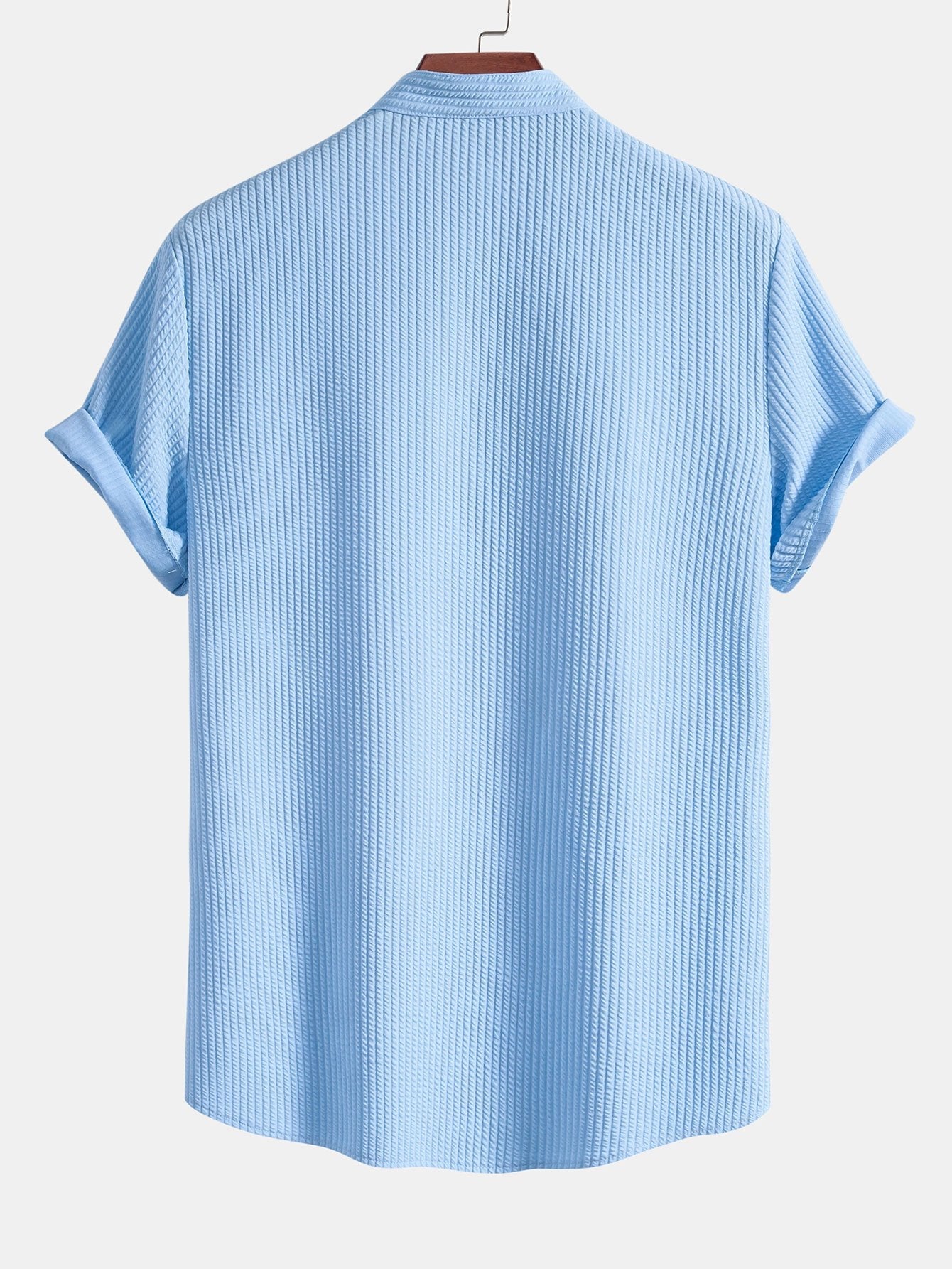 Muscle Fit Ribbed Stand Collar Shirt - Naturzy