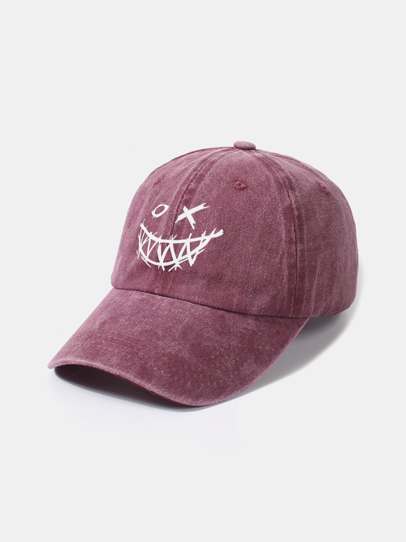 Evil Smiley Face Pattern Classic Retro Washed Distressed Cotton Baseball Cap - Naturzy
