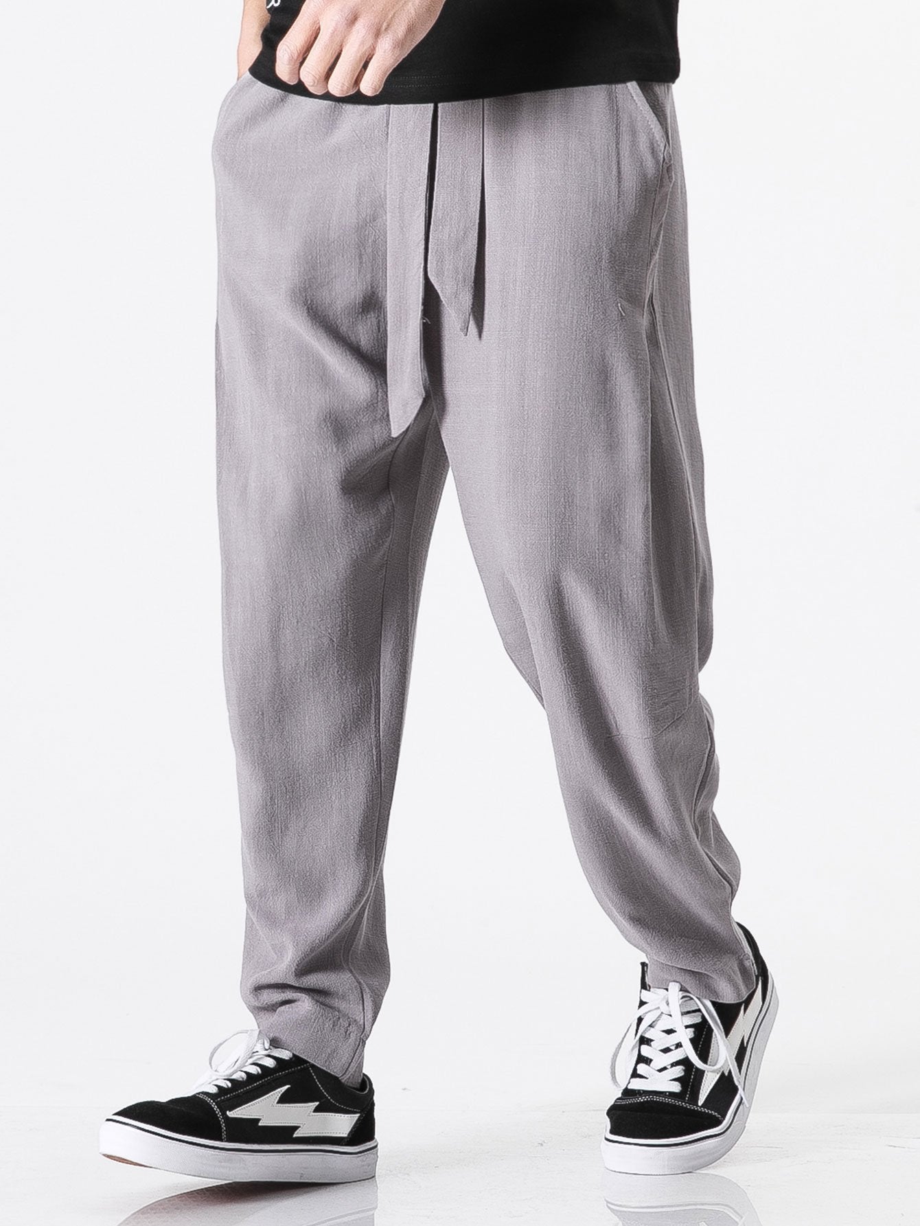Detachable Belt Relax Fit Linen And Cotton Blend Harem Pants - Naturzy