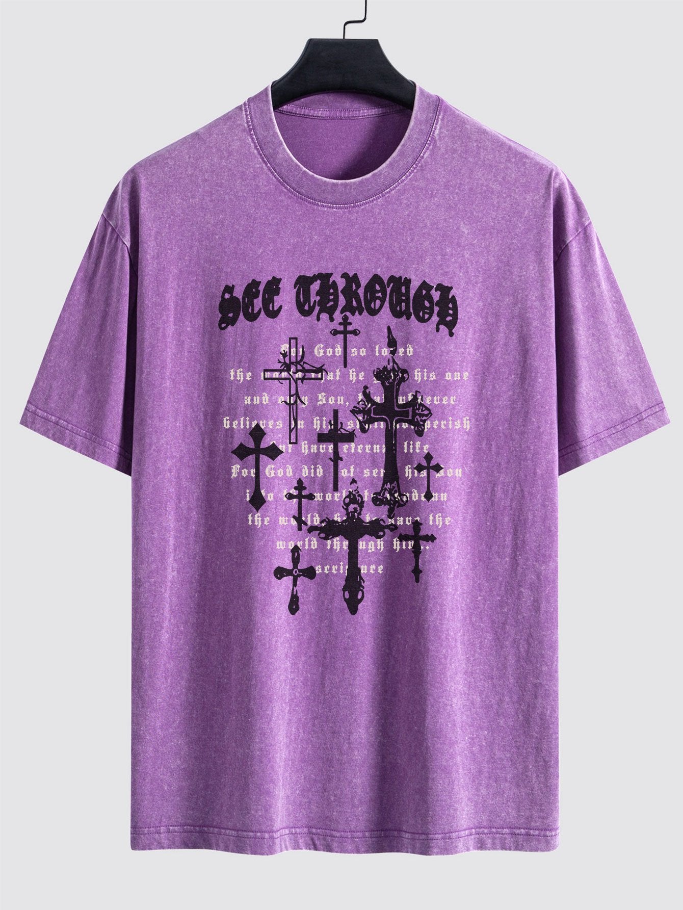 Cross Slogan Print Washed Distressed Drop Shoulder T-Shirt - Naturzy