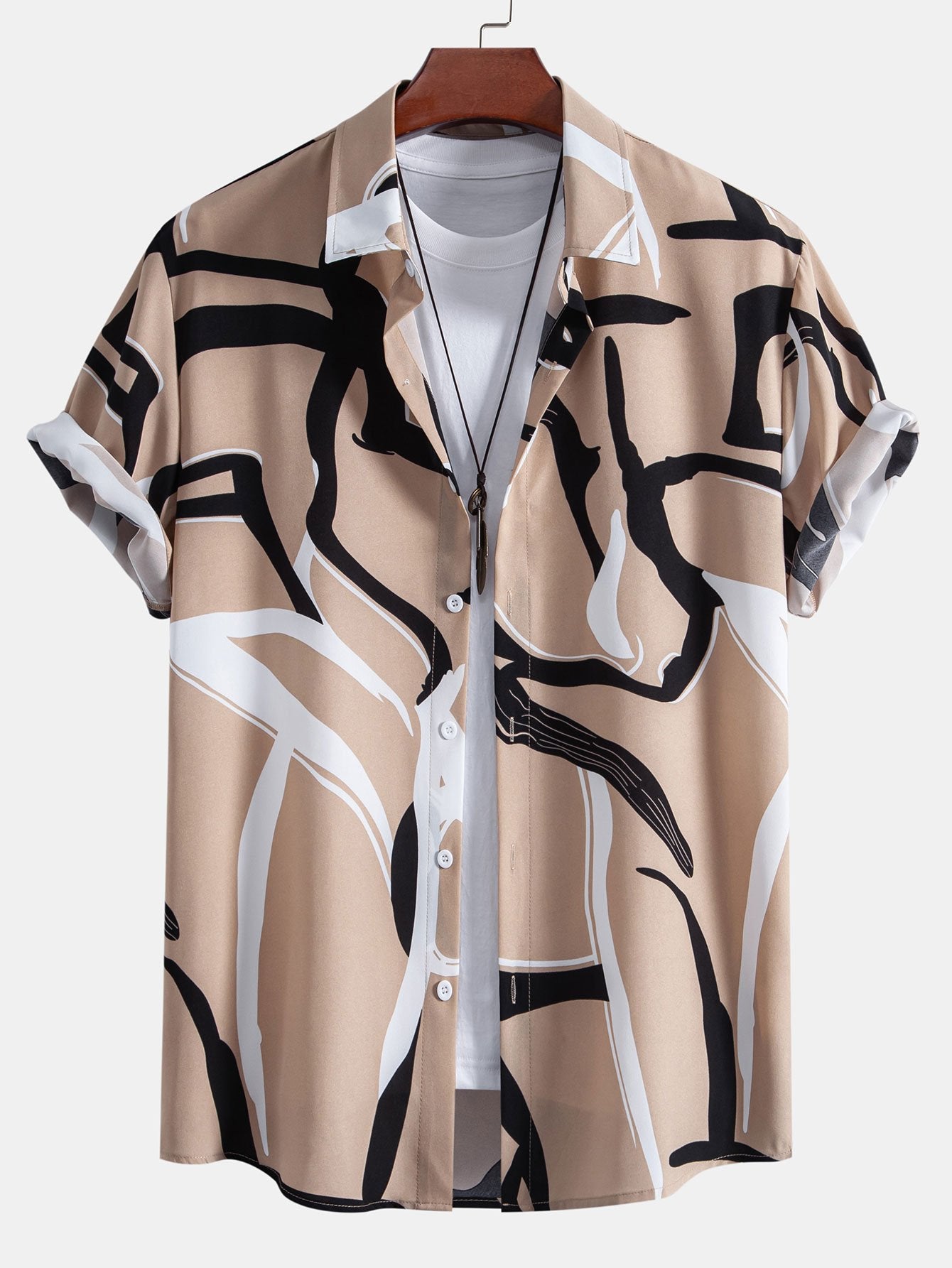 Abstract Print Button Up Shirt - Naturzy