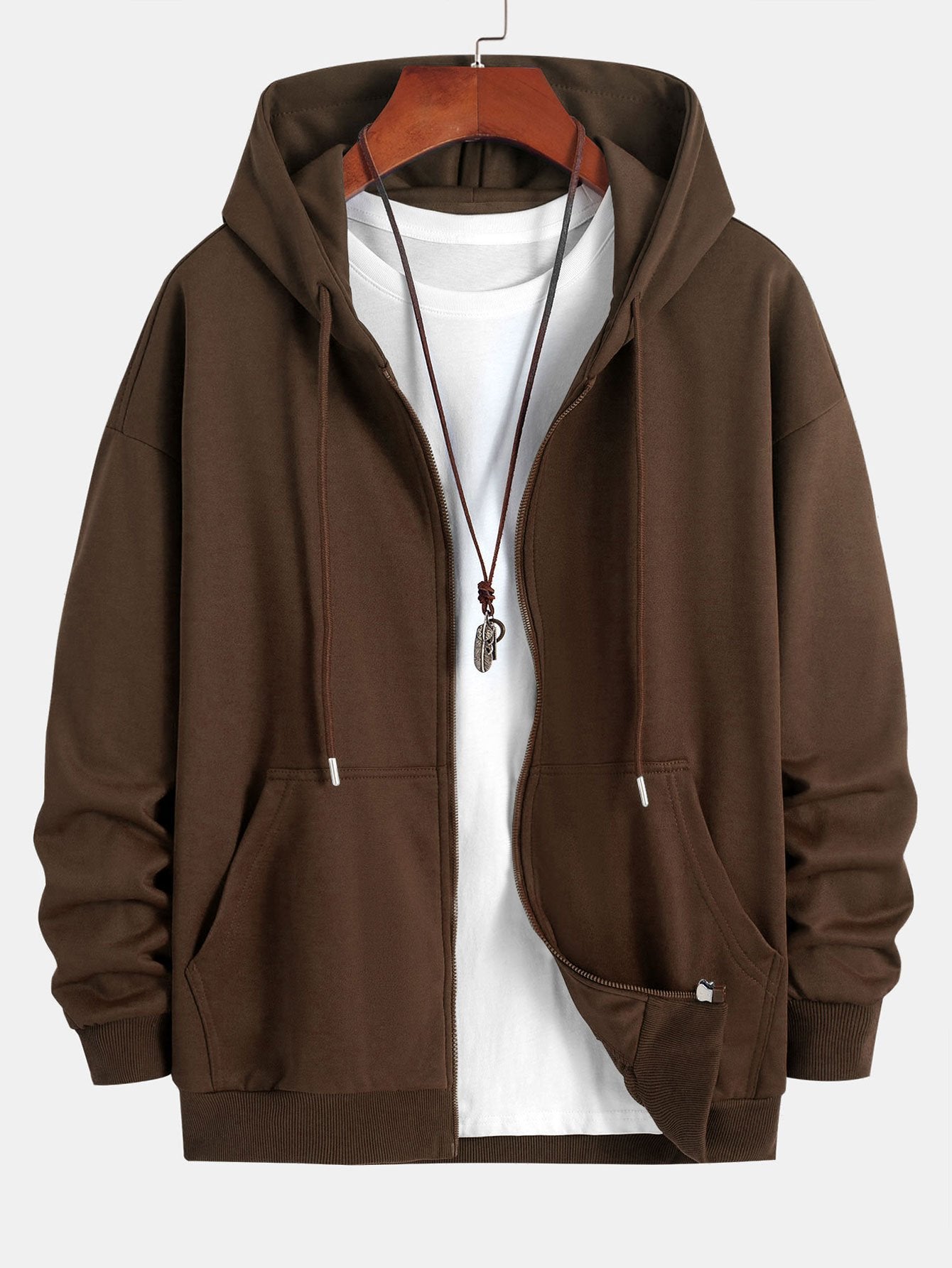 Basic Relax Fit Zip Hoodie - Naturzy