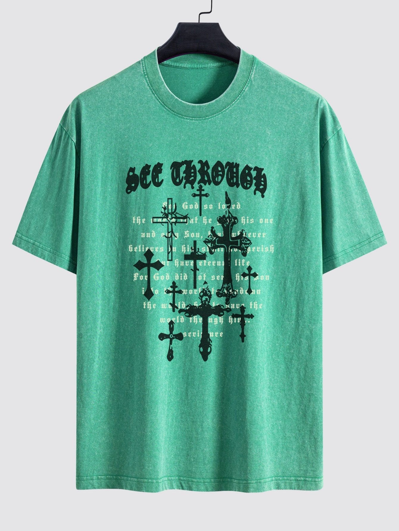 Cross Slogan Print Washed Distressed Drop Shoulder T-Shirt - Naturzy