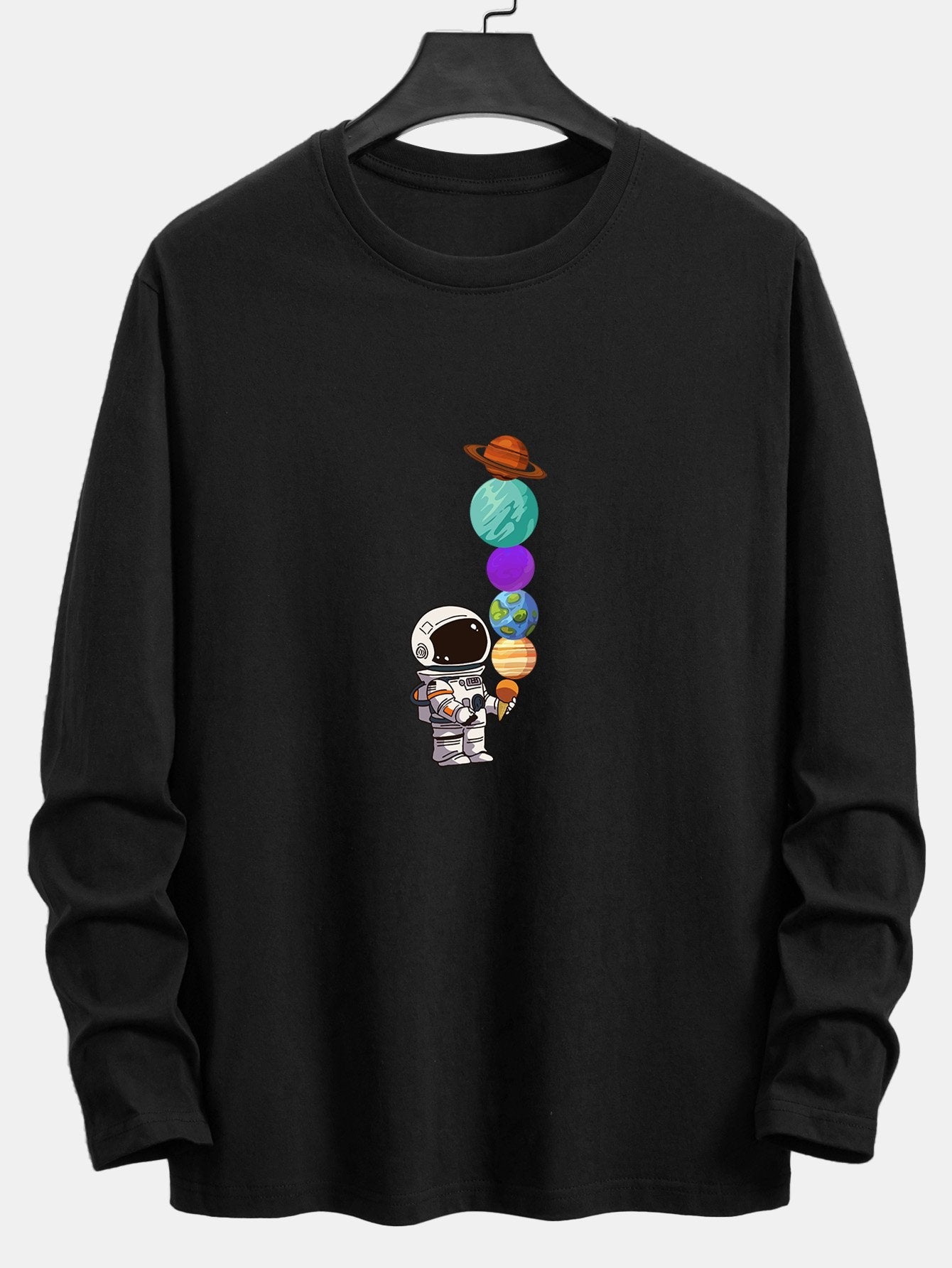 Long Sleeve Planet Astronaut Print Cotton T-Shirt - Naturzy