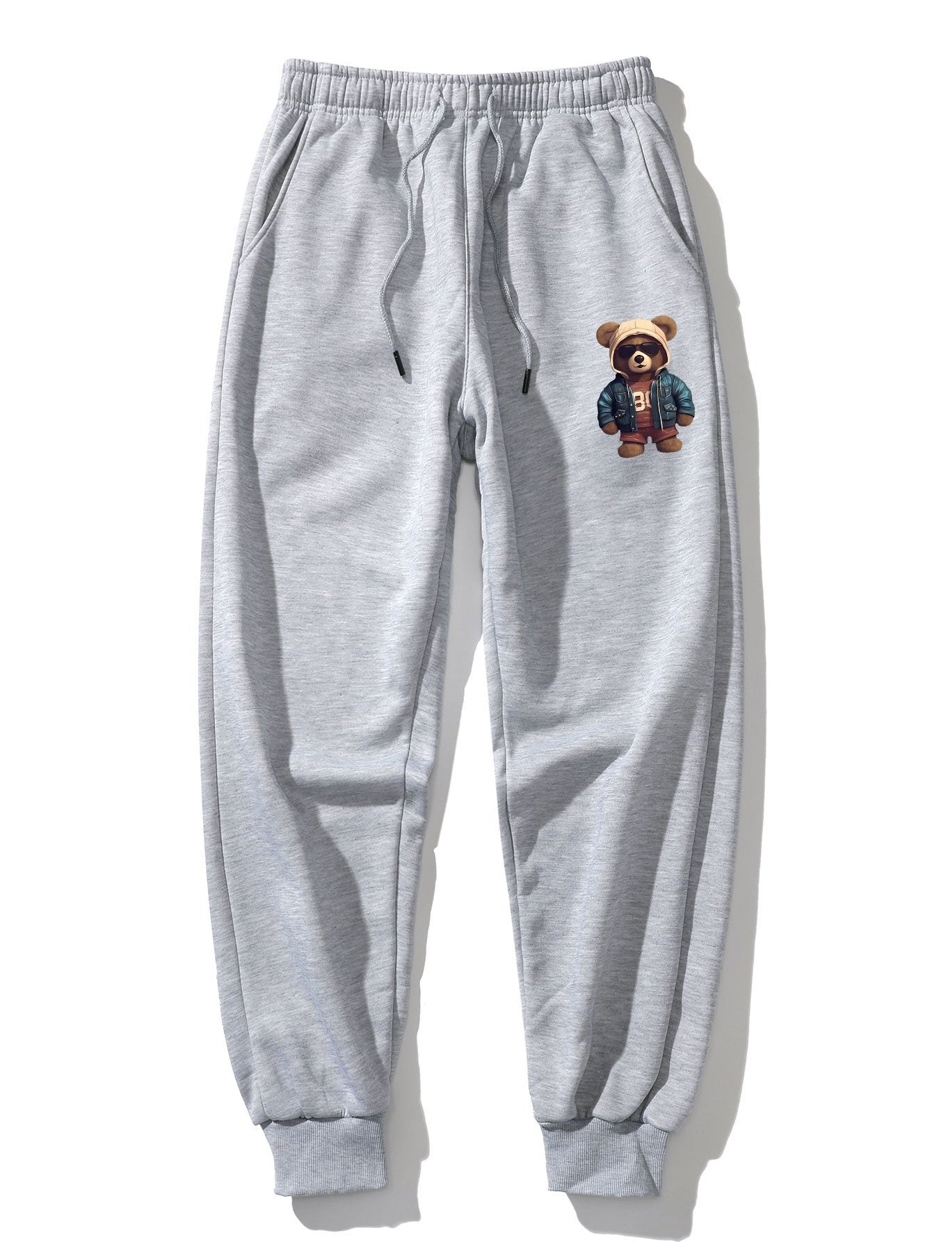 Bear In Leather Jacket Print Jogger Pants - Naturzy