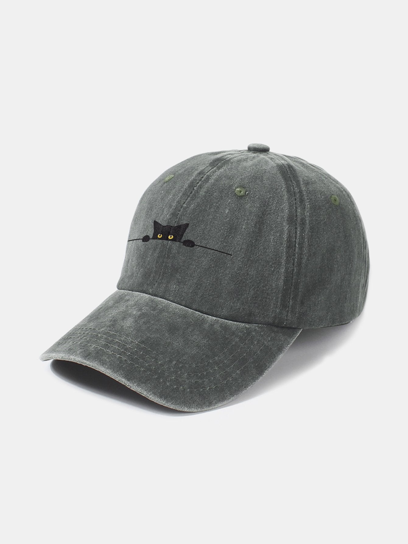 Black Cat Pattern Classic Retro Washed Distressed Cotton Baseball Cap - Naturzy