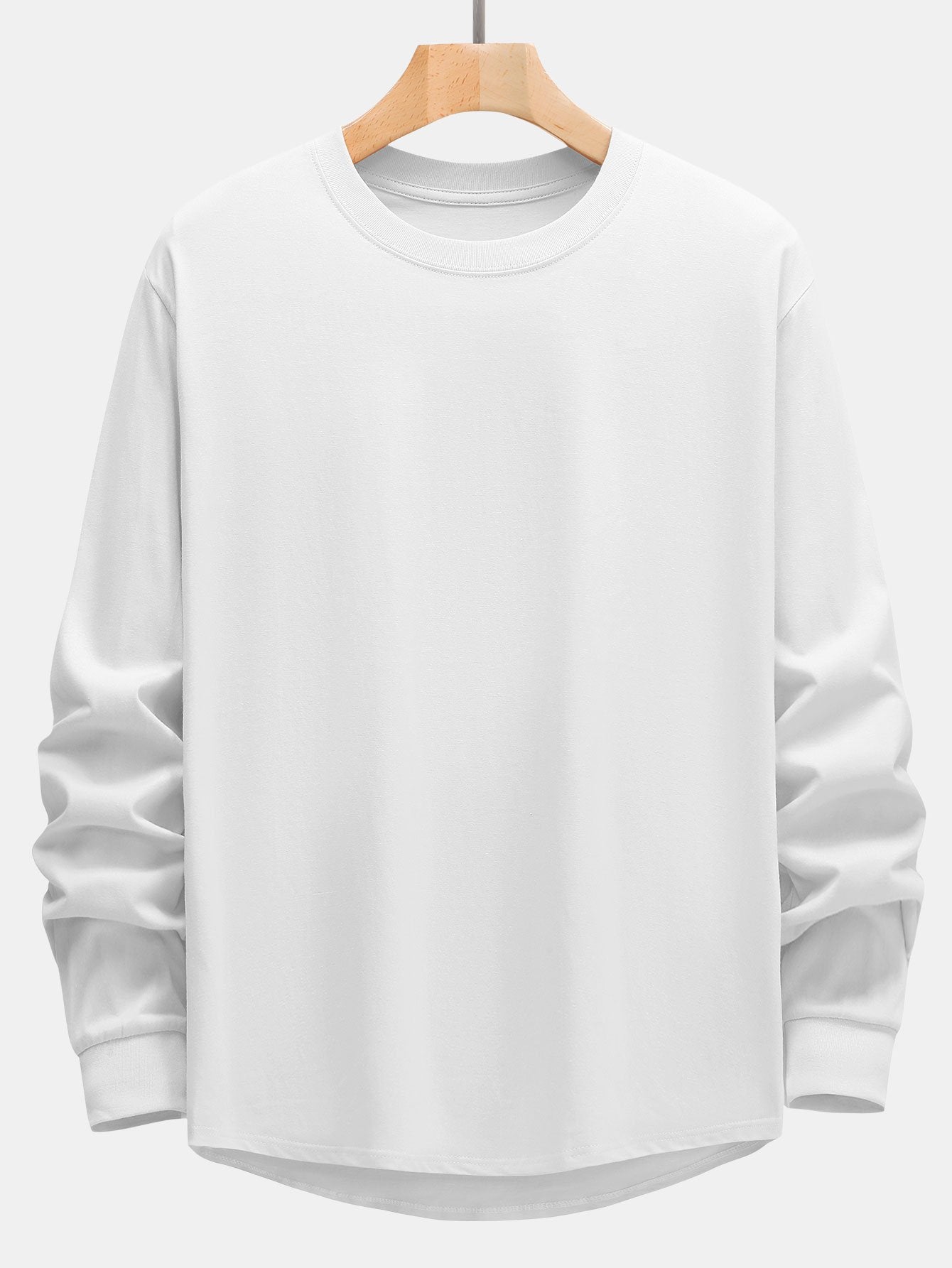 Basic Long Sleeve Heavy Weight Arc Hem T-Shirt - Naturzy