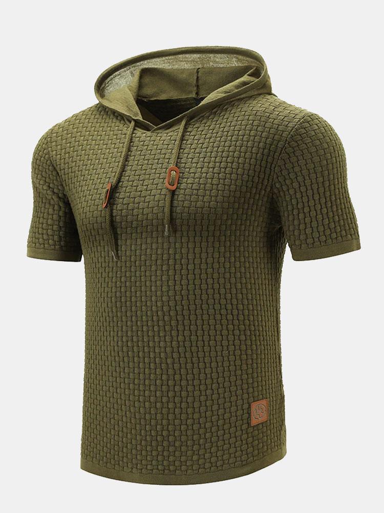 Slim Fit Short Sleeve Knit Hooded Sweater - Naturzy
