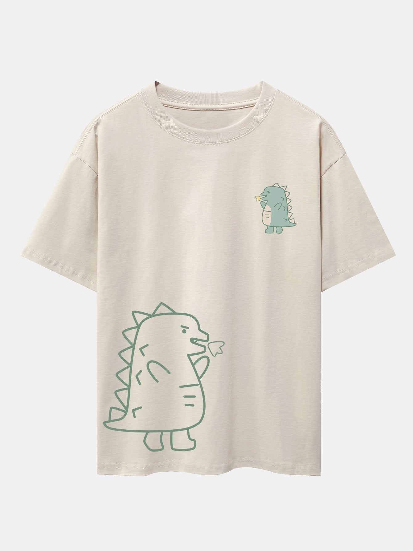 Fire-breathing Dinosaur Print Drop Shoulder Oversize T-Shirt - Naturzy