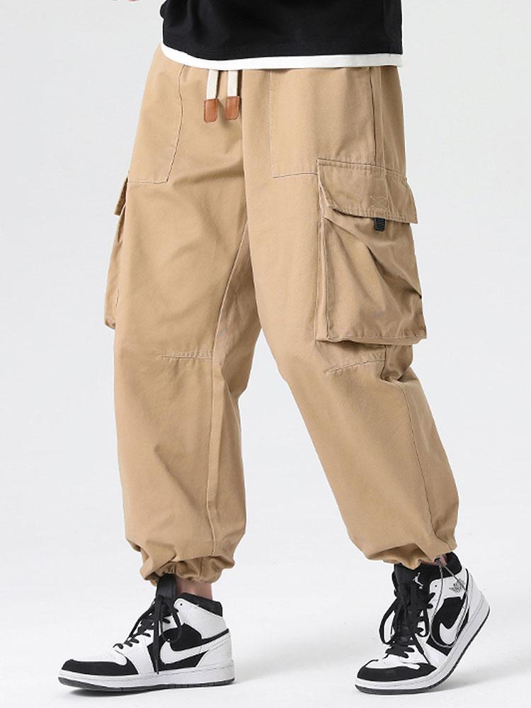 Elastic Drawstring Cuff Parachute Cargo Pants - Naturzy