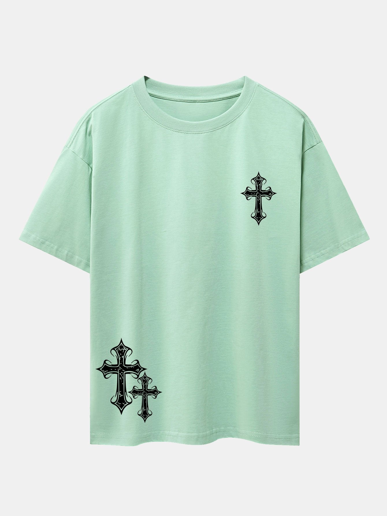 Cross Print Drop Shoulder Oversize T-Shirt - Naturzy