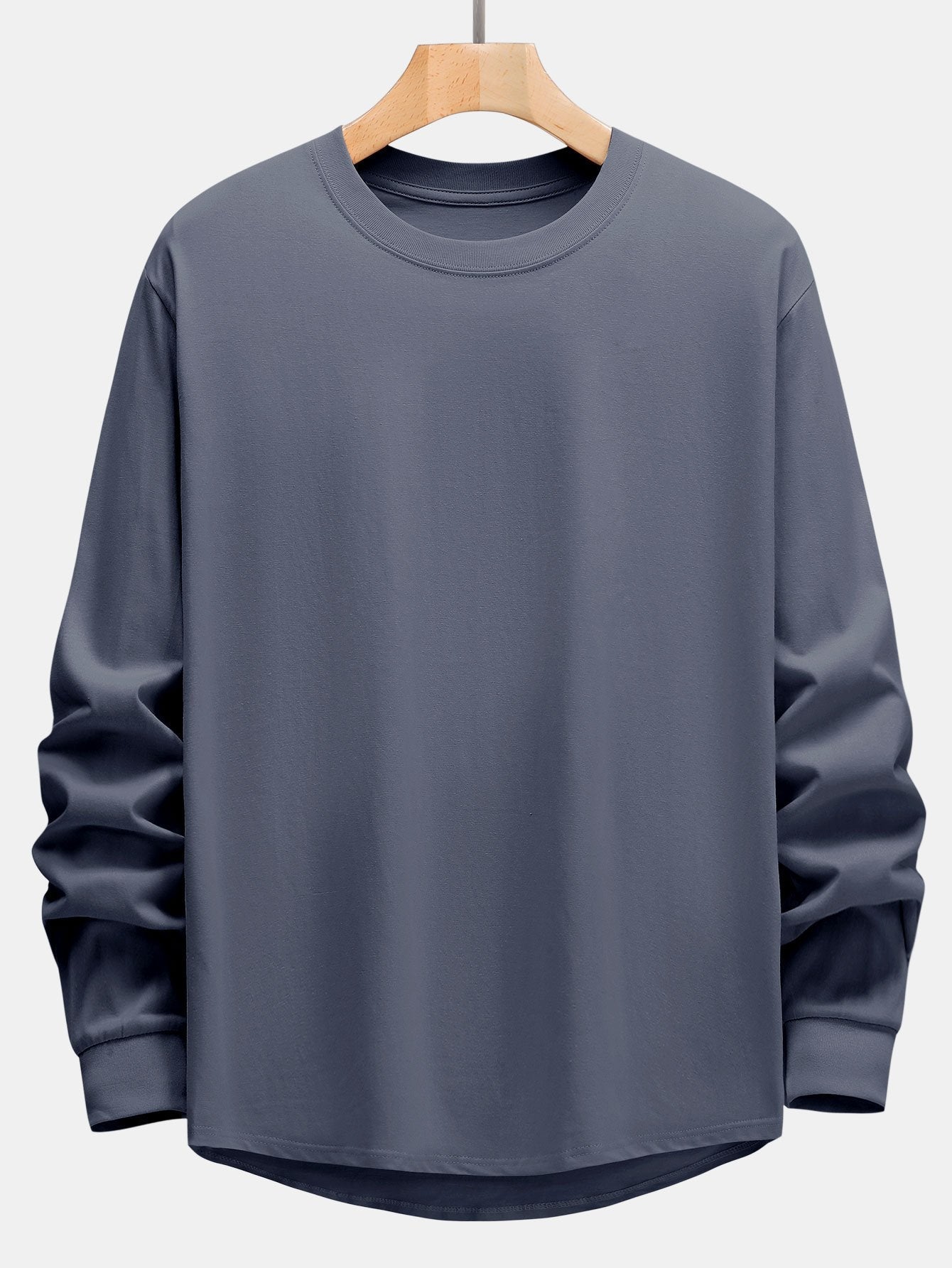 Basic Long Sleeve Heavy Weight Arc Hem T-Shirt - Naturzy