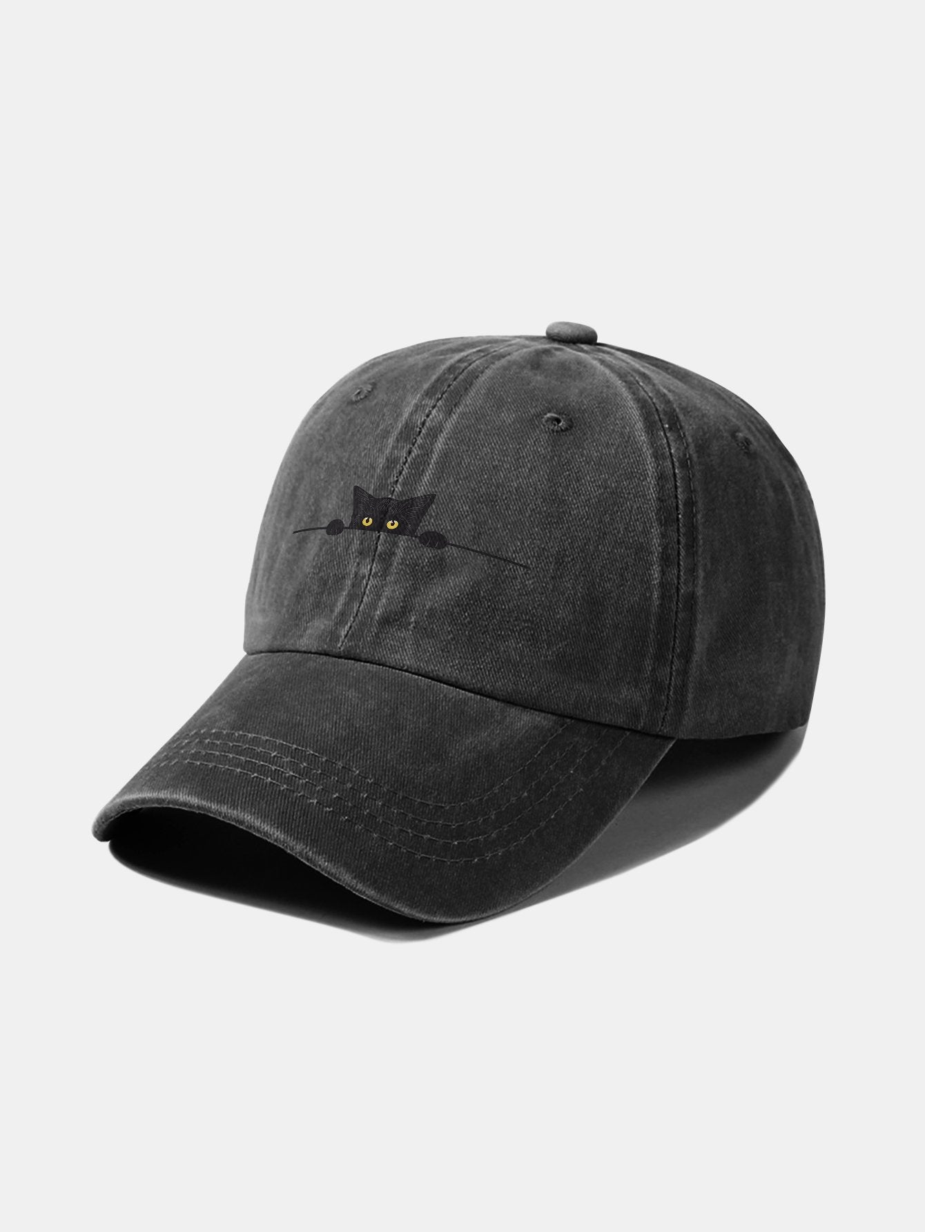 Black Cat Pattern Classic Retro Washed Distressed Cotton Baseball Cap - Naturzy