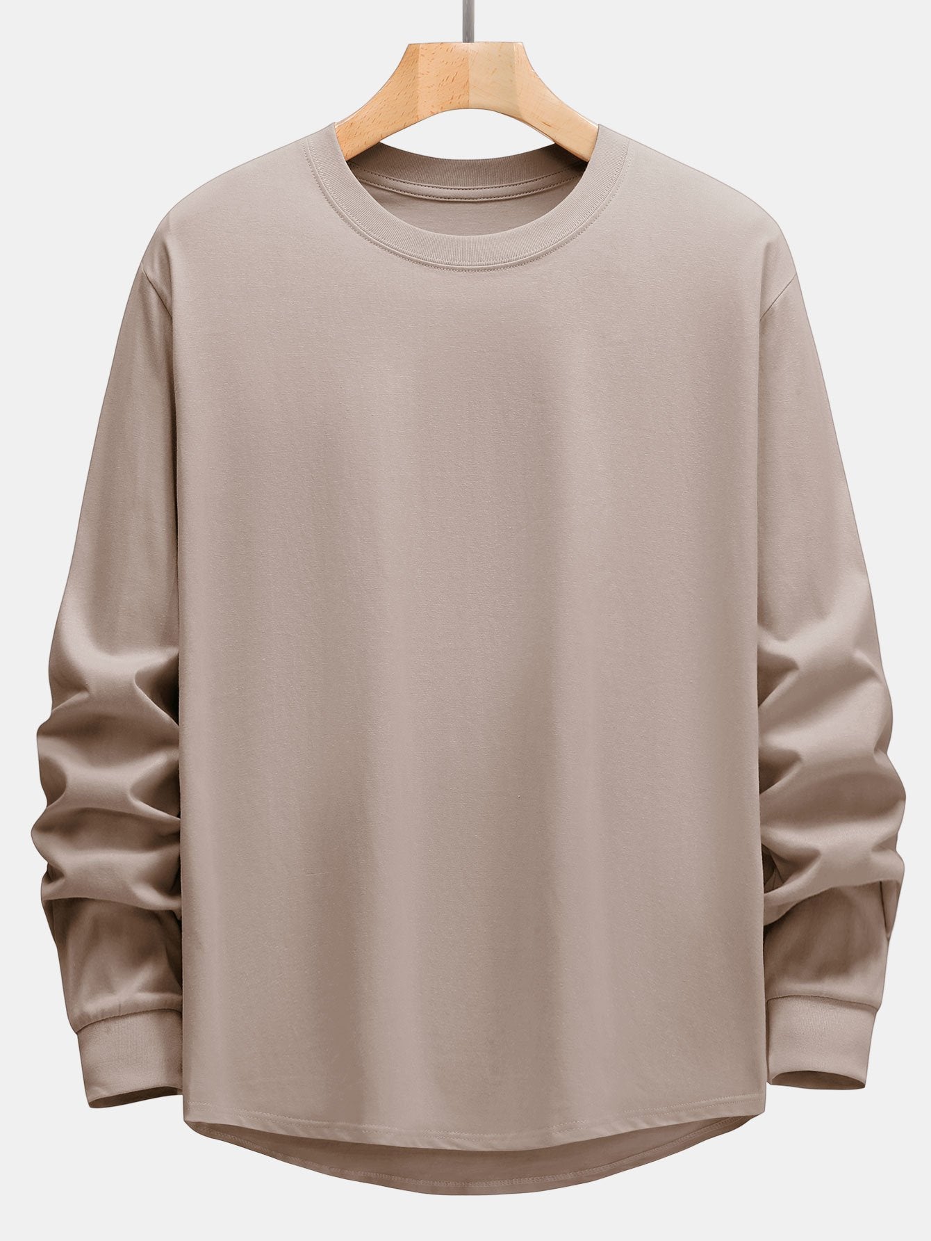Basic Long Sleeve Heavy Weight Arc Hem T-Shirt - Naturzy