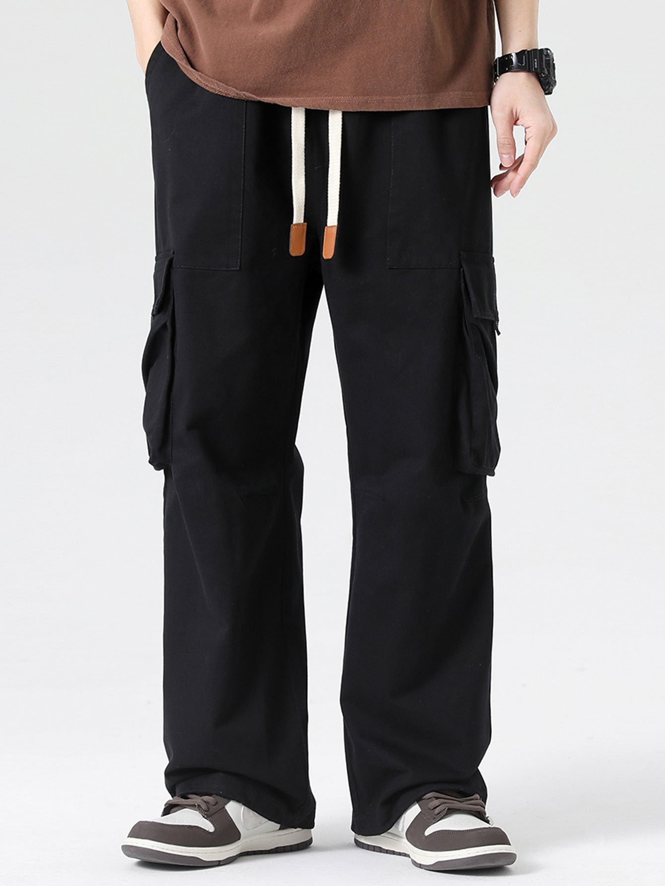 Elastic Drawstring Cuff Parachute Cargo Pants - Naturzy
