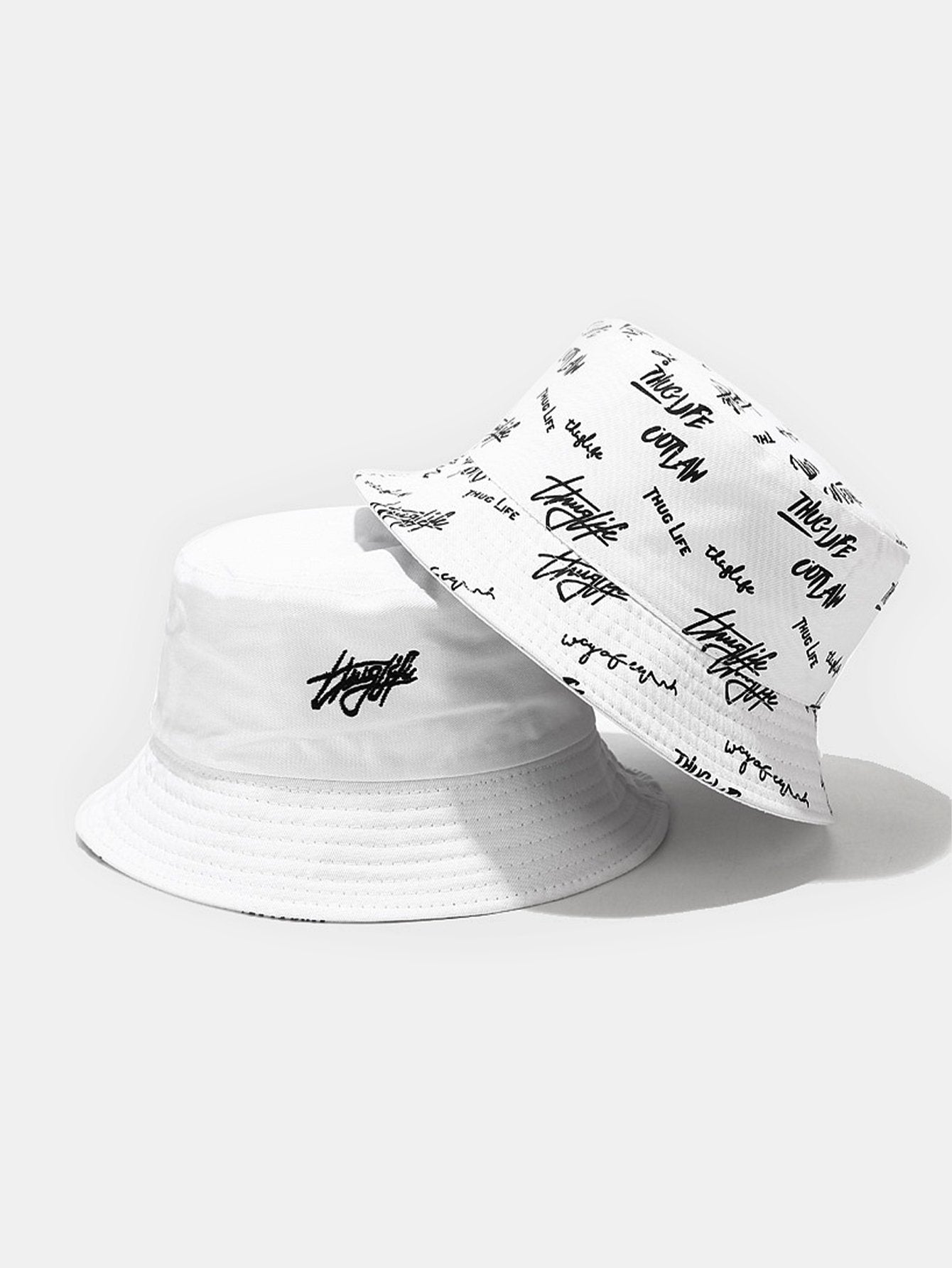 Double Side Reversible Slogan Pattern Bucket Hat - Naturzy