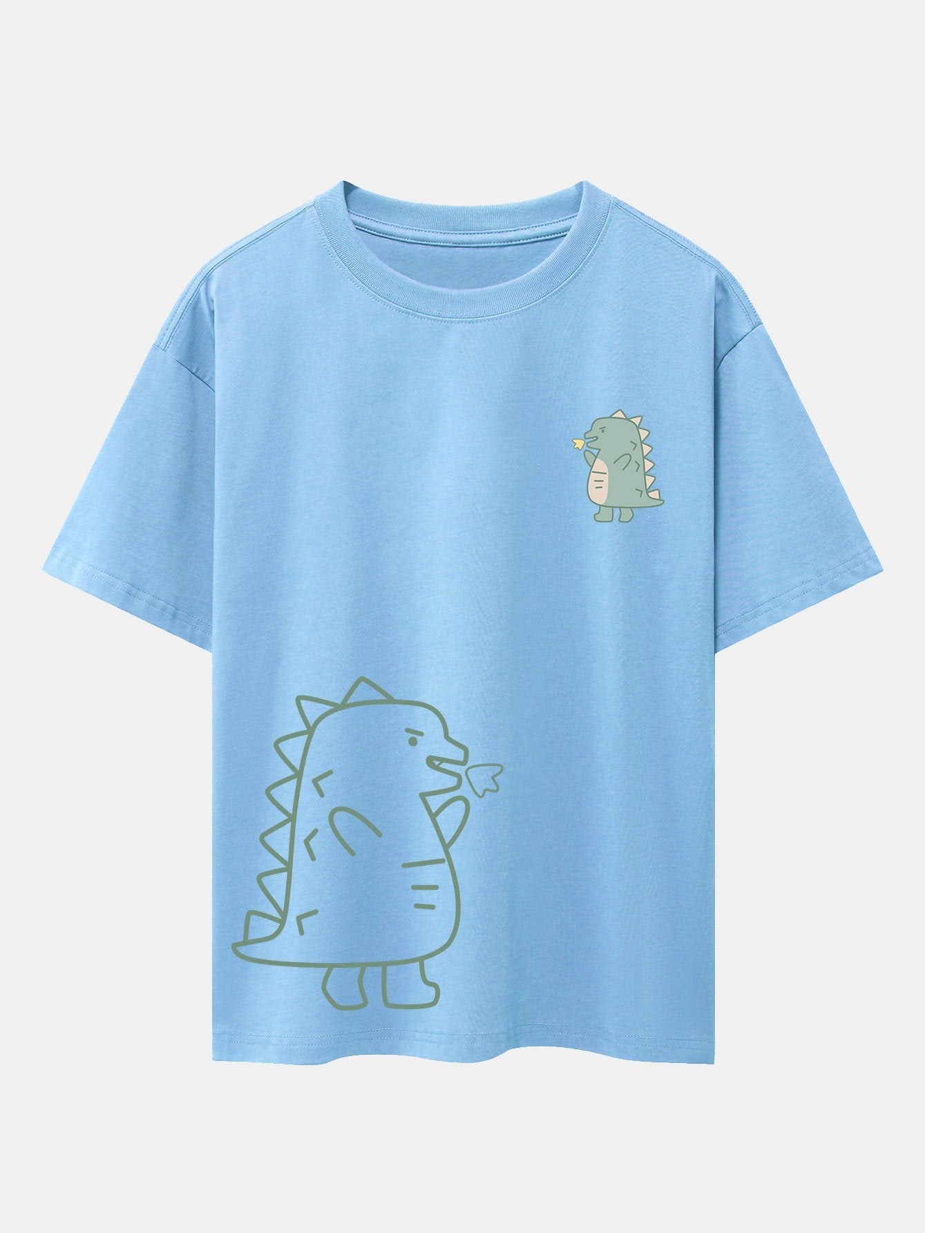 Fire-breathing Dinosaur Print Drop Shoulder Oversize T-Shirt - Naturzy
