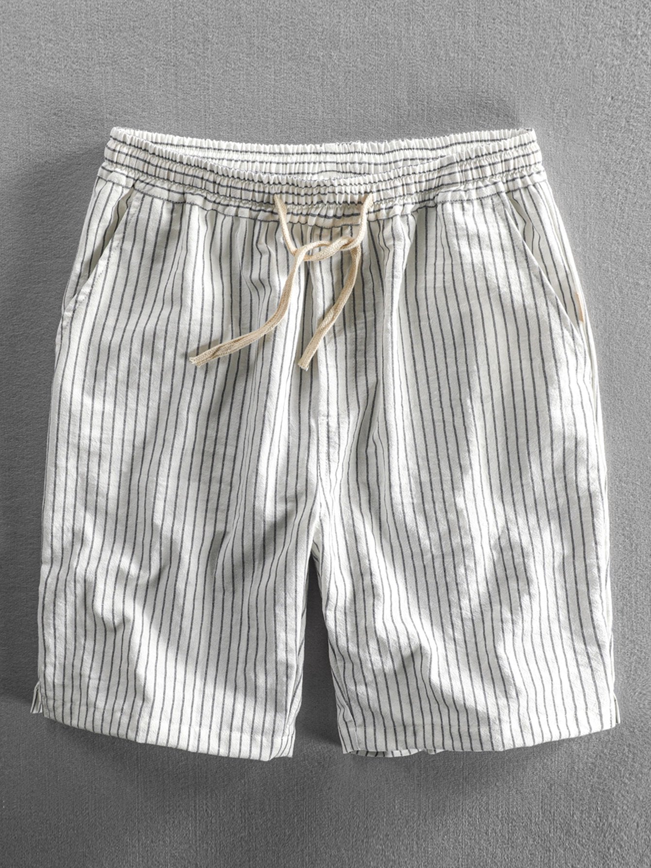 Cotton Drawstring Striped Shorts - Naturzy