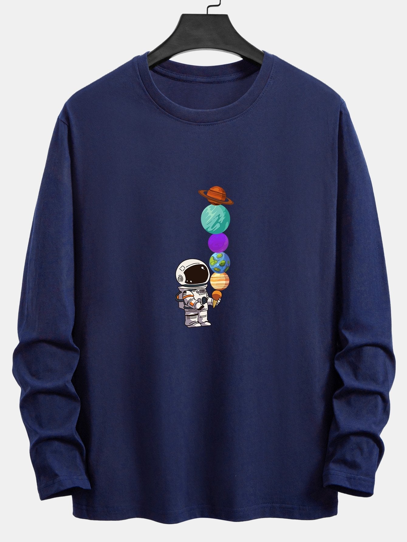 Long Sleeve Planet Astronaut Print Cotton T-Shirt - Naturzy