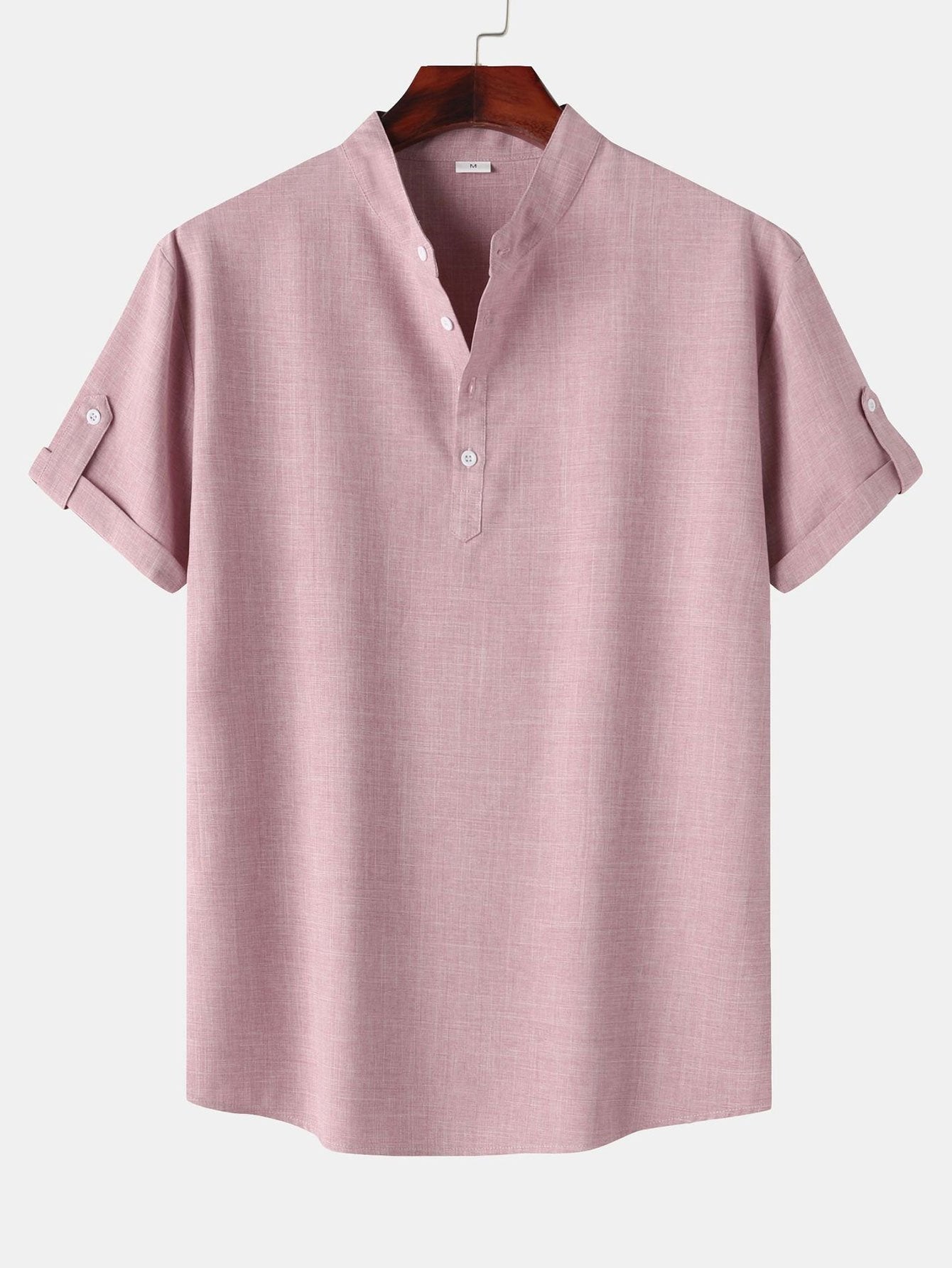Short Sleeve Linen Look Henley Shirt - Naturzy