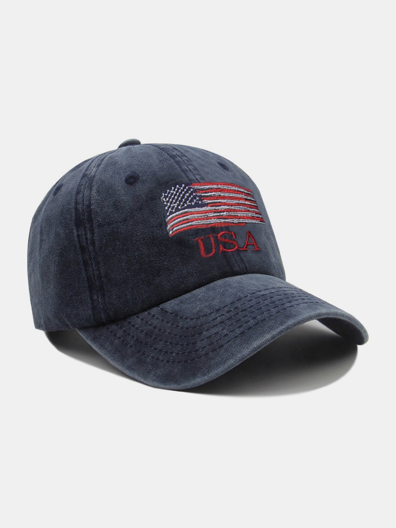USA Flag Embroidery Washed Distressed Cotton Baseball Cap - Naturzy