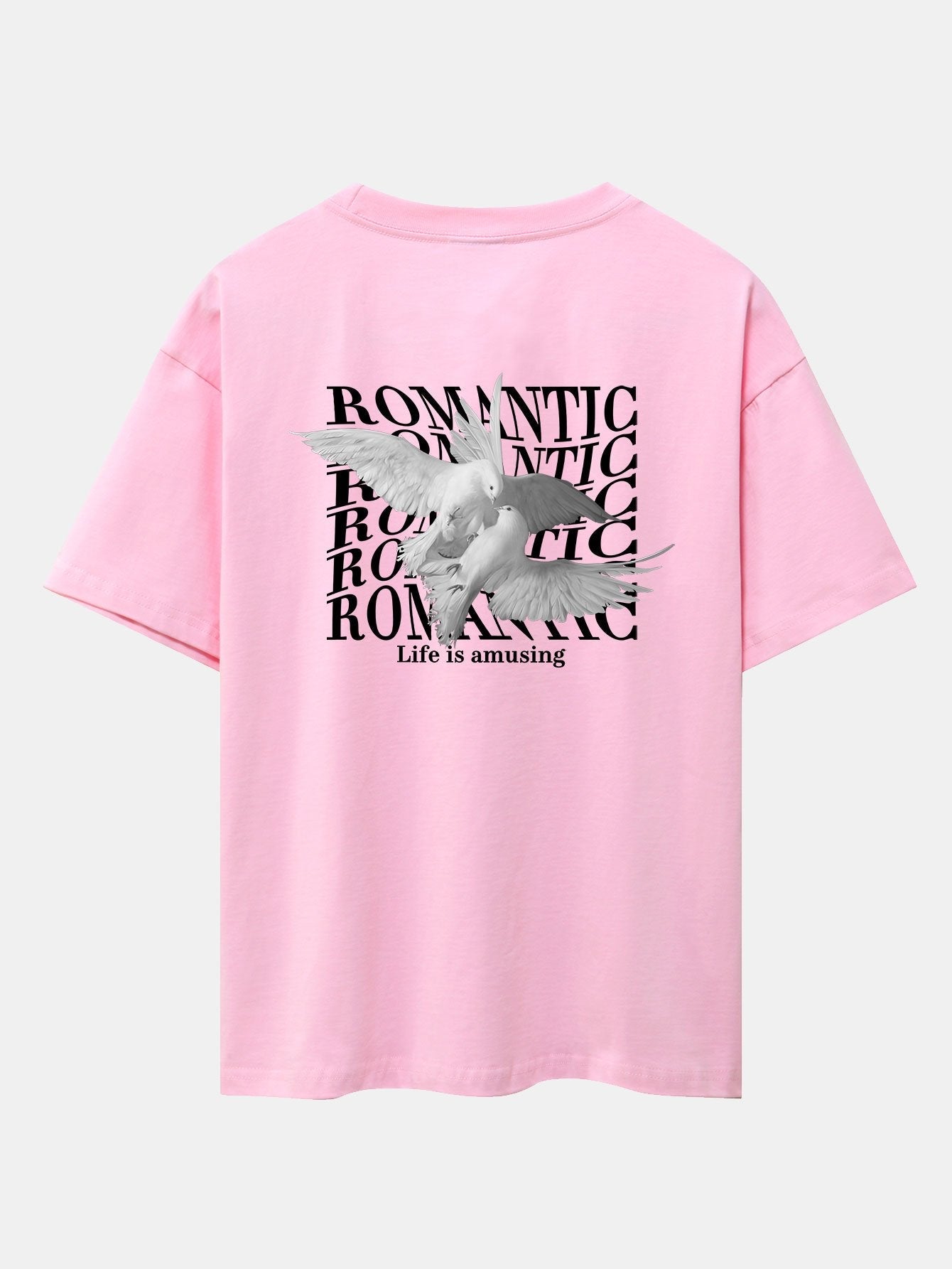 Romantic Doves Back Print Drop Shoulder Oversize T-Shirt - Naturzy