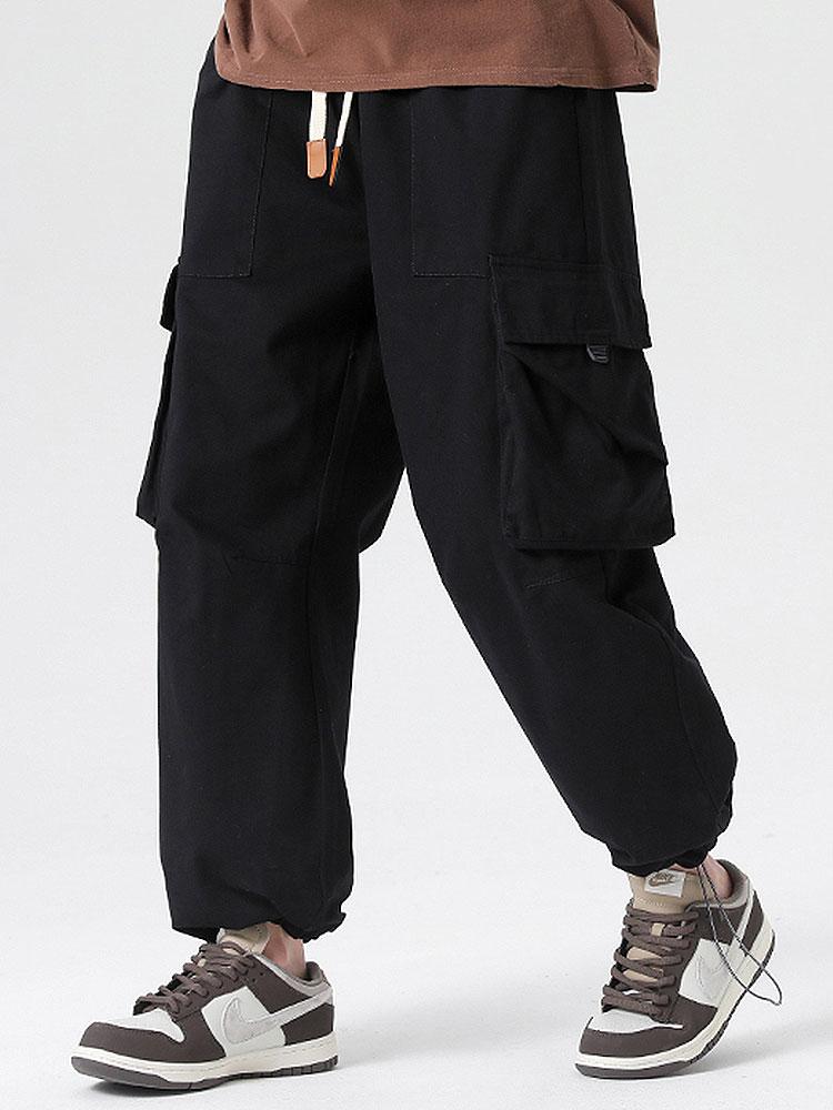 Elastic Drawstring Cuff Parachute Cargo Pants - Naturzy