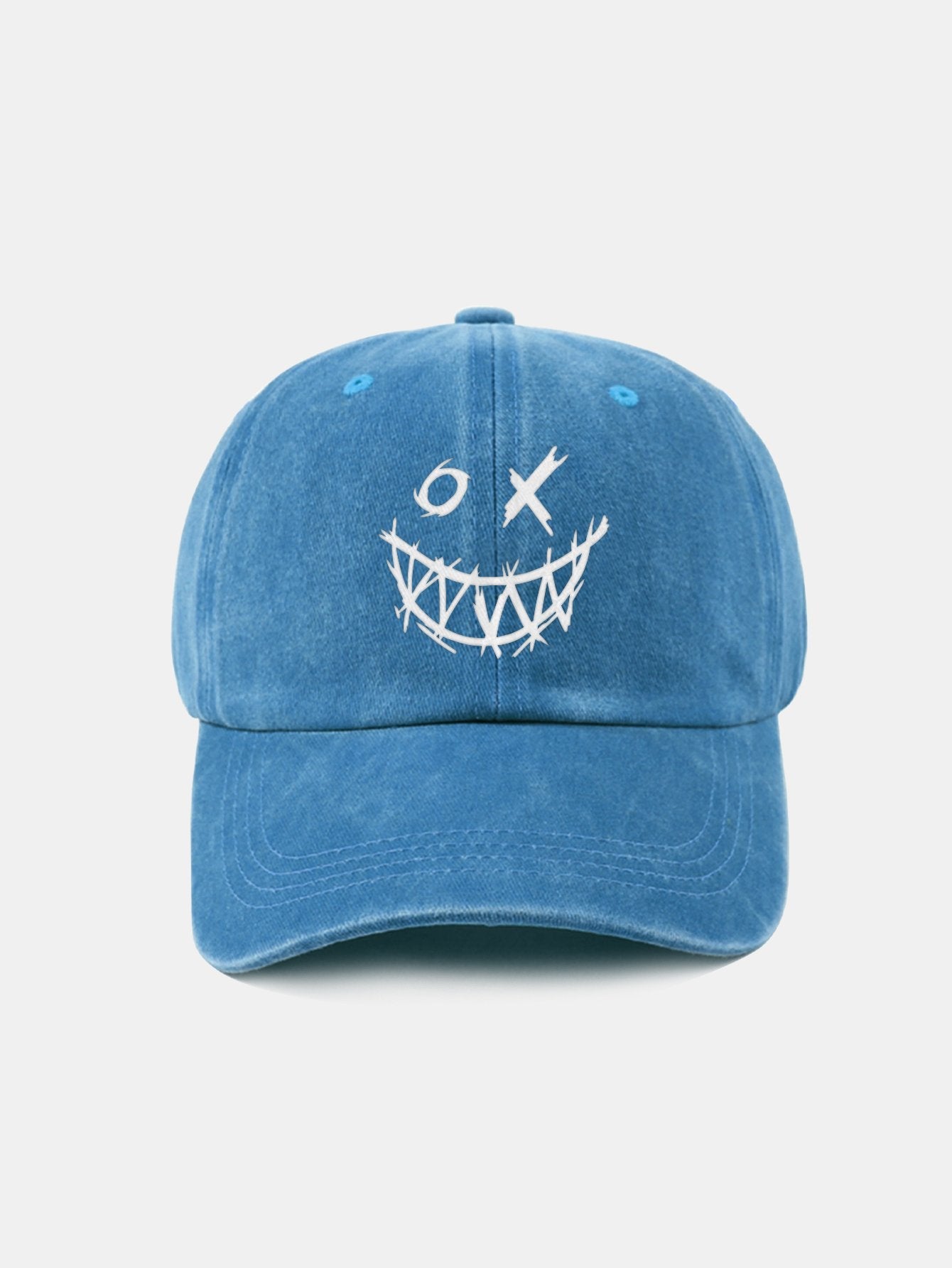 Evil Smiley Face Pattern Classic Retro Washed Distressed Cotton Baseball Cap - Naturzy