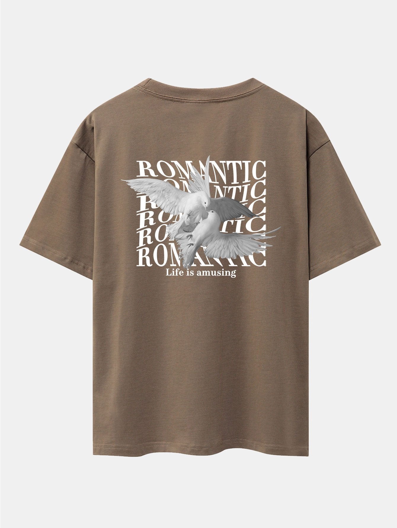 Romantic Doves Back Print Drop Shoulder Oversize T-Shirt - Naturzy