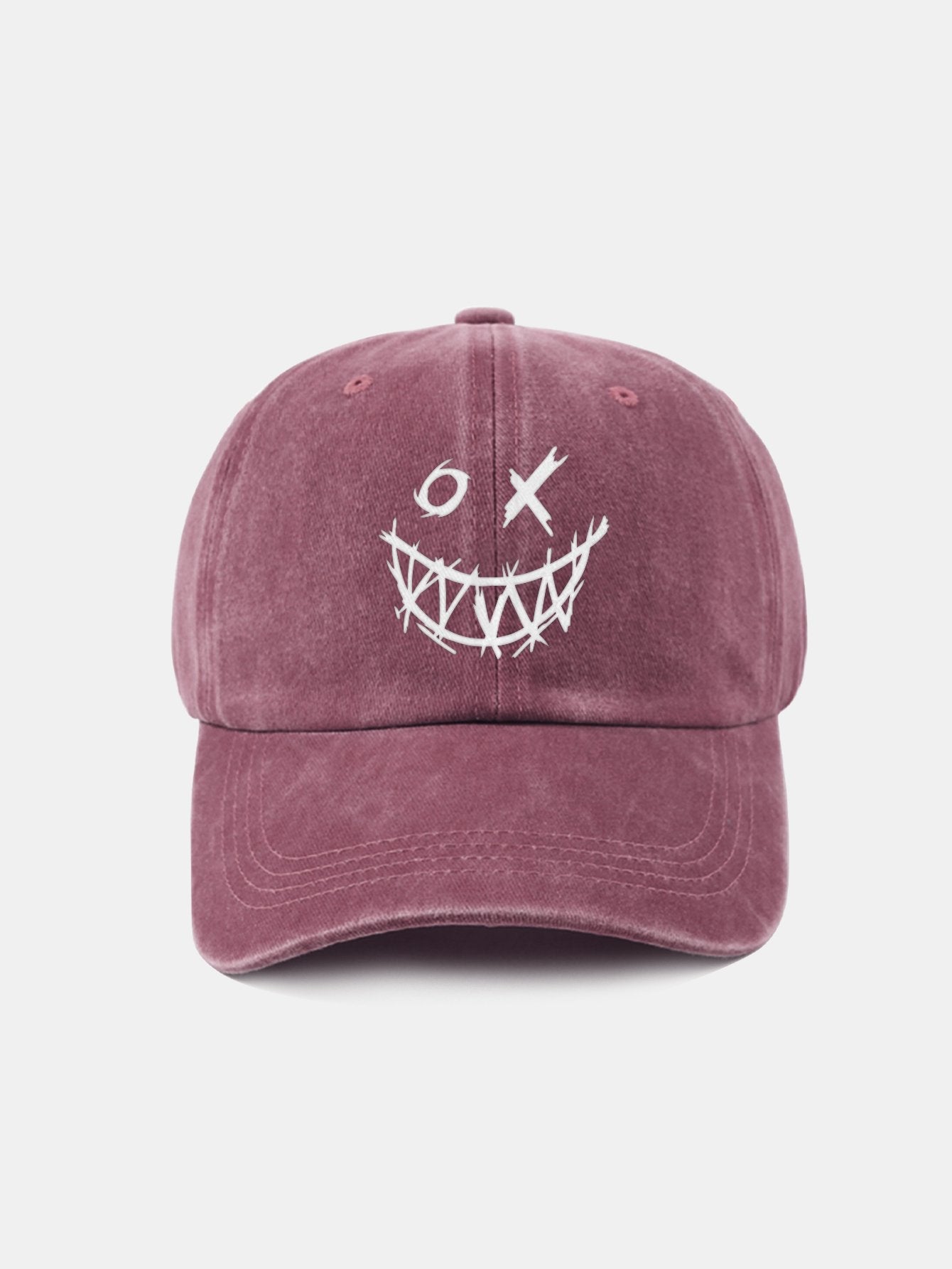 Evil Smiley Face Pattern Classic Retro Washed Distressed Cotton Baseball Cap - Naturzy