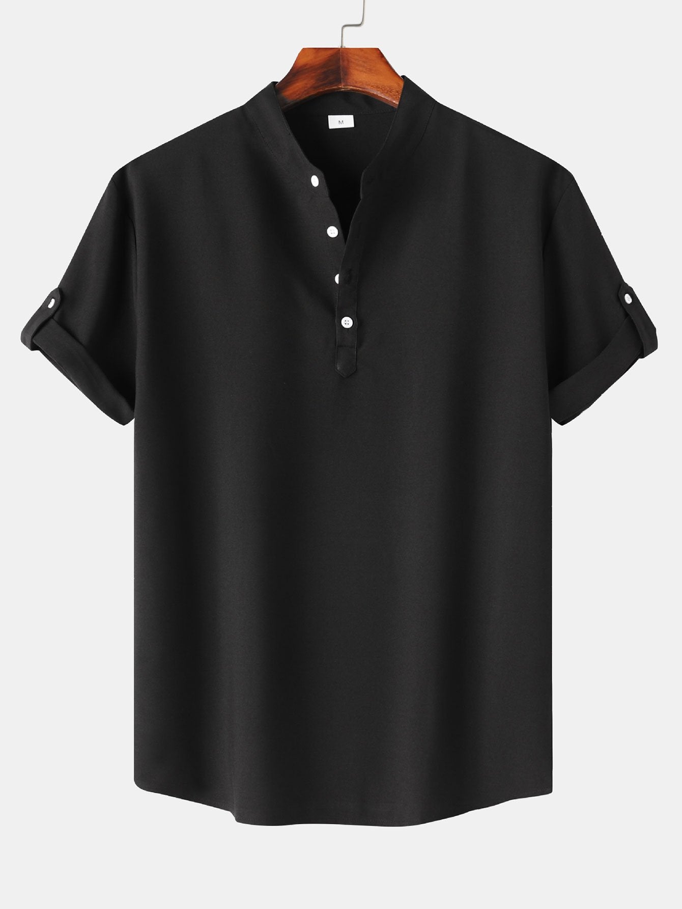 Short Sleeve Linen Look Henley Shirt - Naturzy