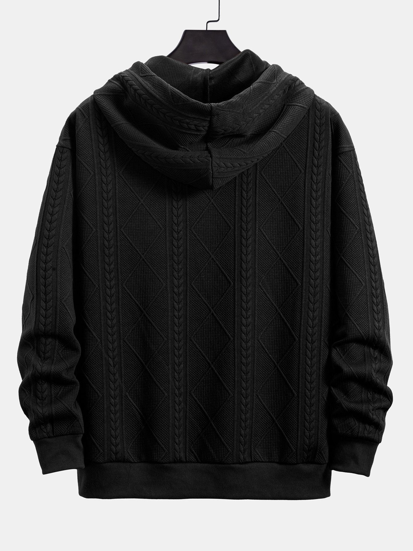 Relax Fit Geometric Jacquard Hoodie - Naturzy