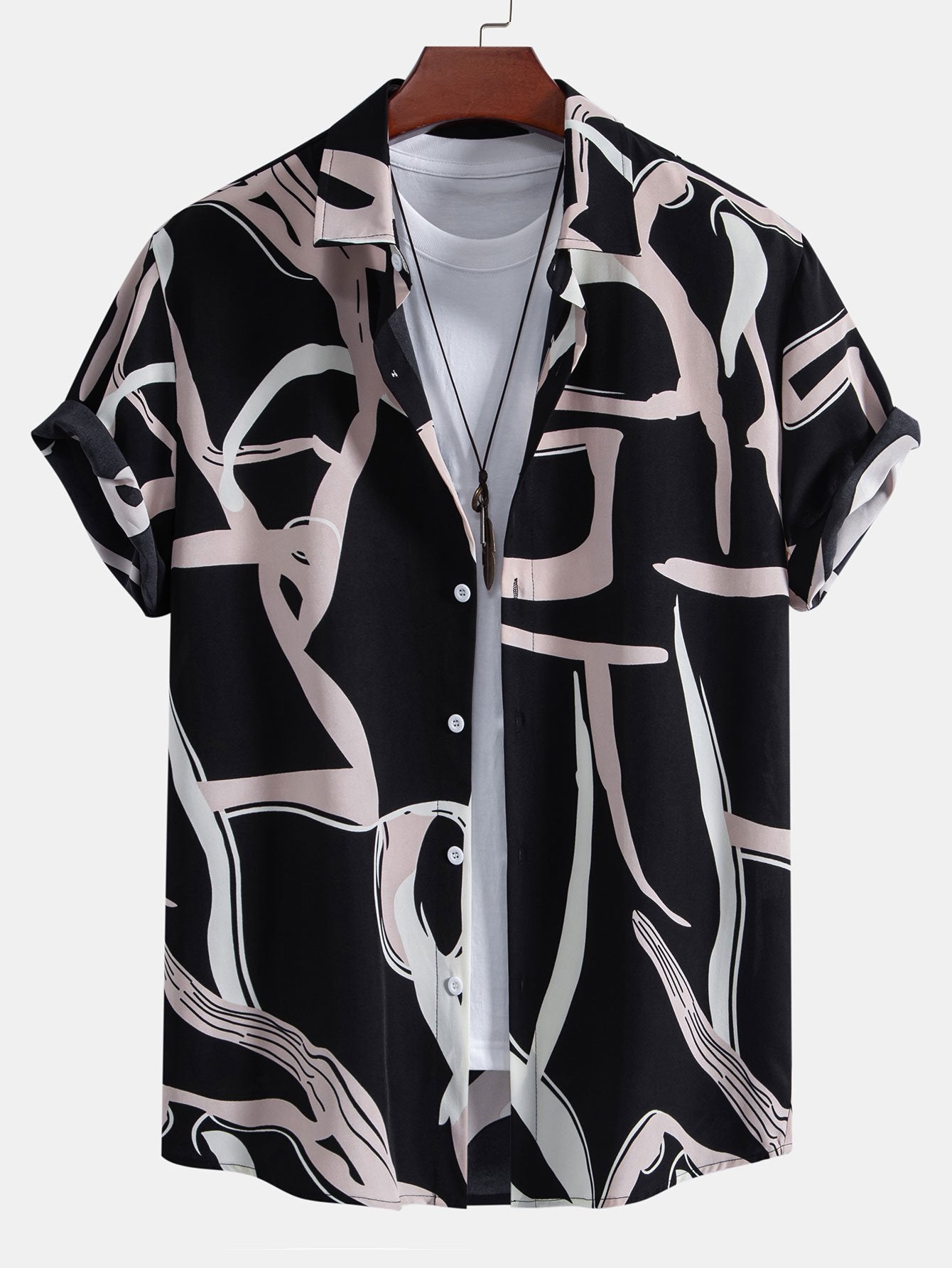 Abstract Print Button Up Shirt - Naturzy