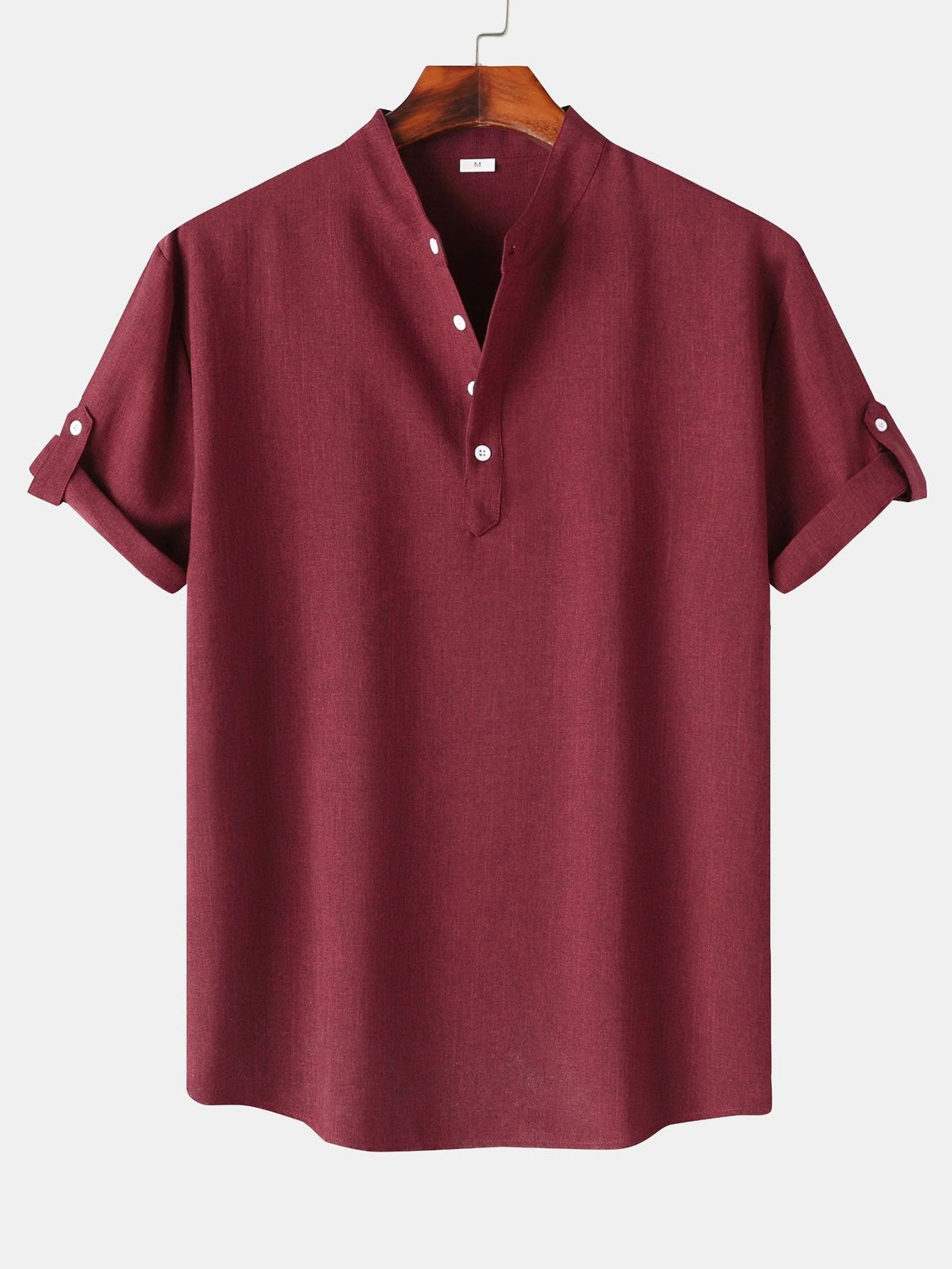Short Sleeve Linen Look Henley Shirt - Naturzy