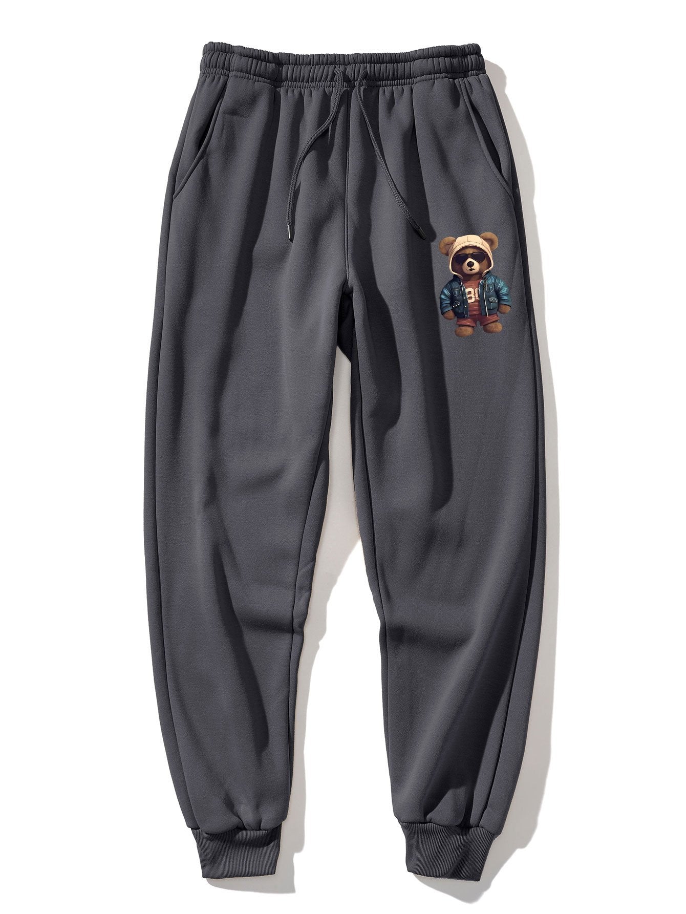 Bear In Leather Jacket Print Jogger Pants - Naturzy