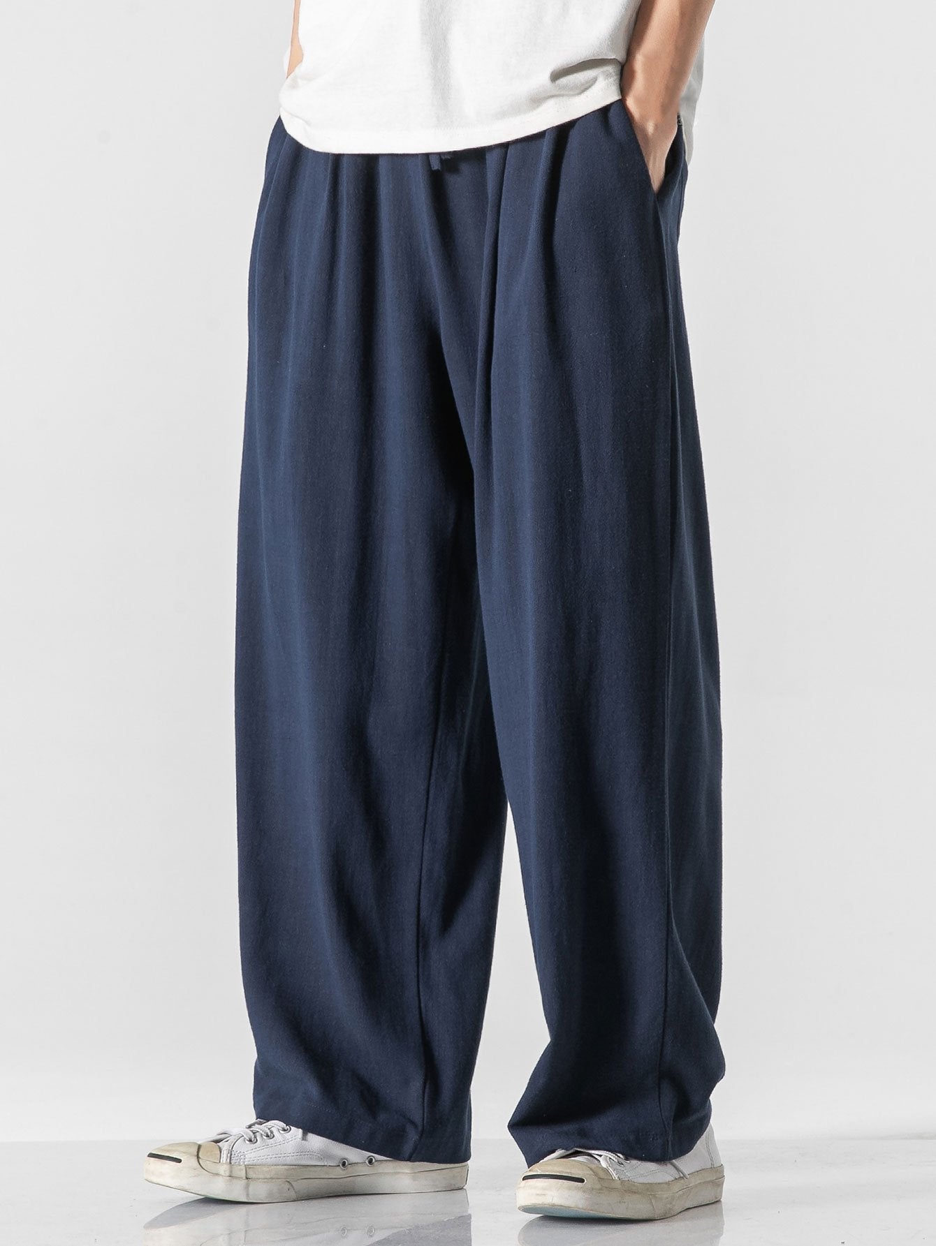 Linen And Cotton Blend Relax Fit Wide Leg Pants - Naturzy