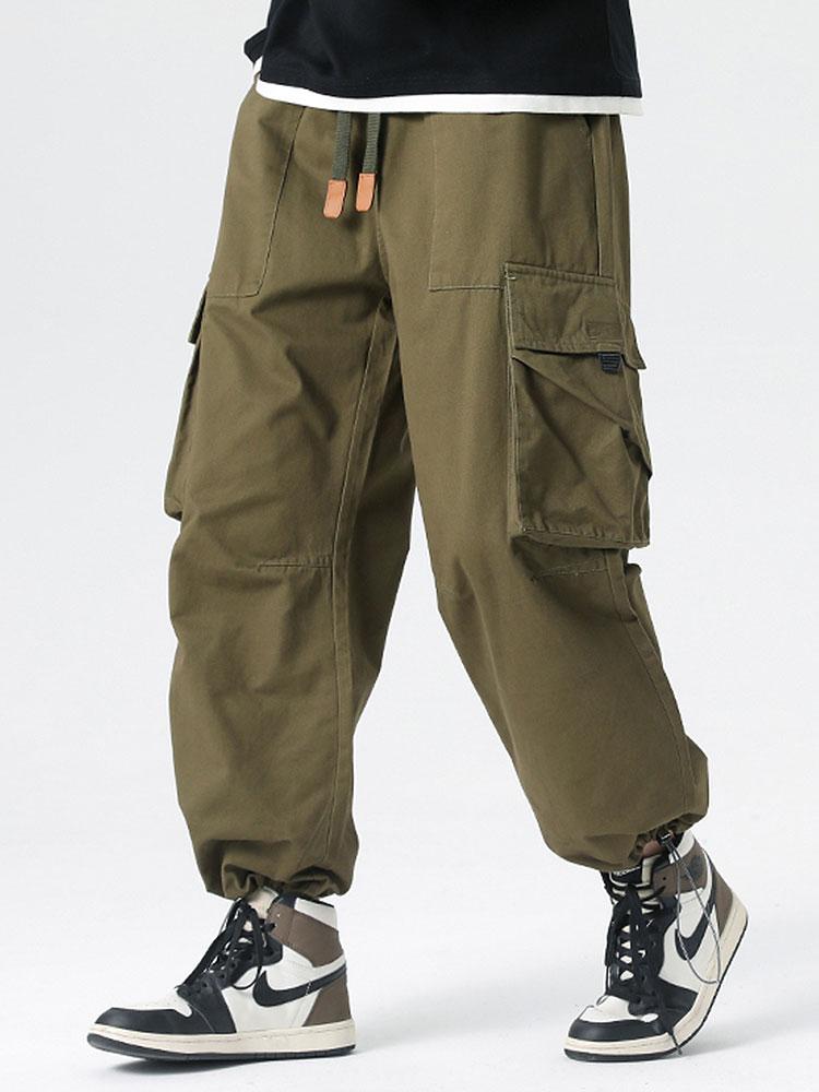 Elastic Drawstring Cuff Parachute Cargo Pants - Naturzy