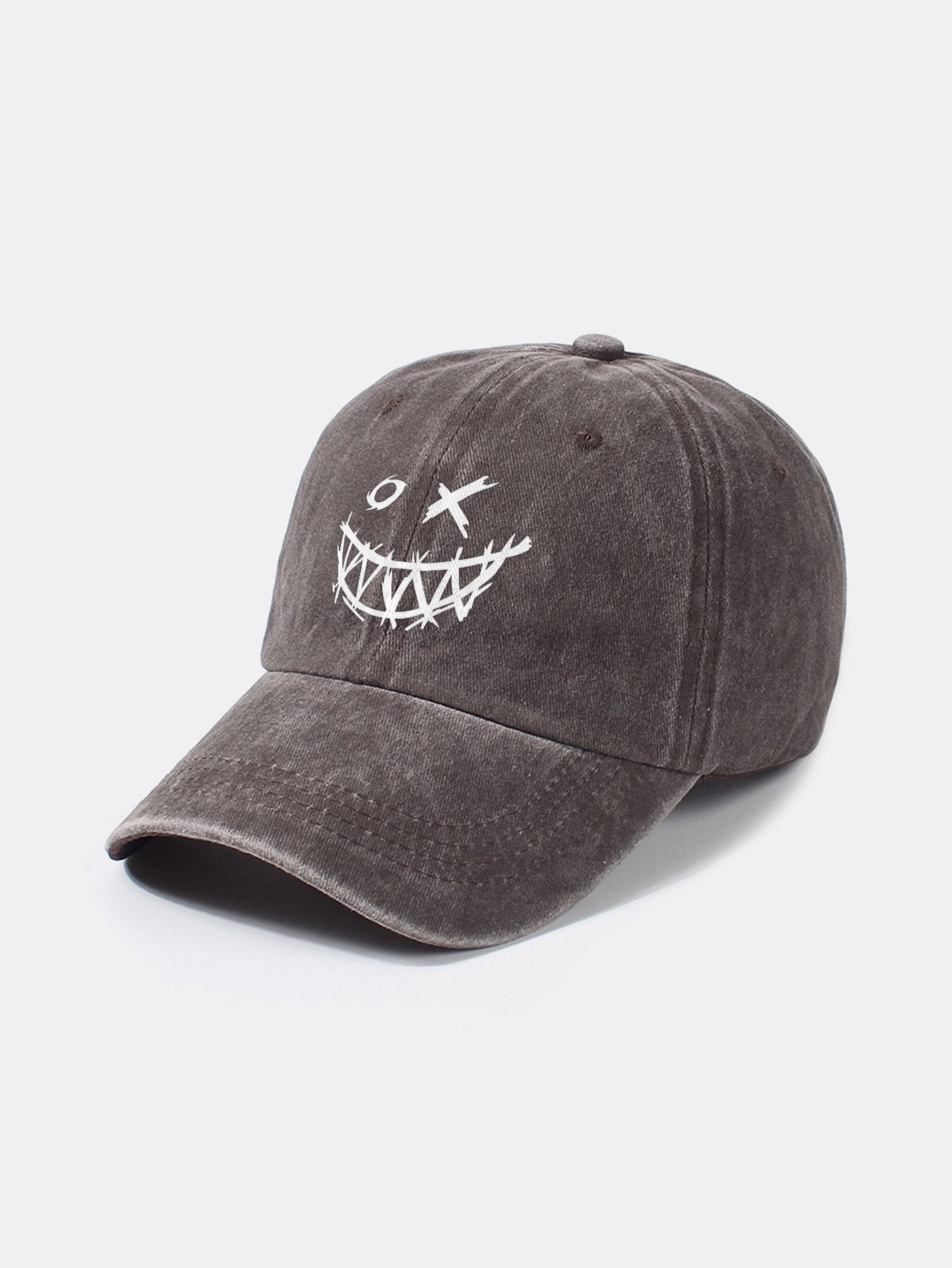 Evil Smiley Face Pattern Classic Retro Washed Distressed Cotton Baseball Cap - Naturzy