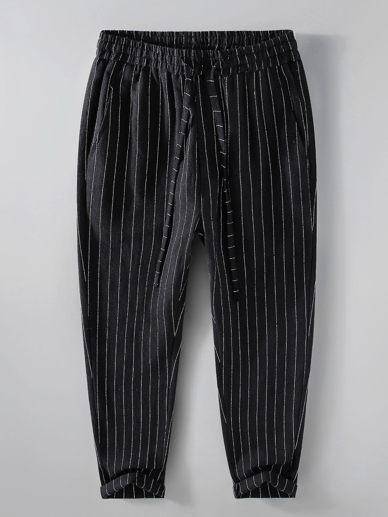 Striped Linen Cotton Blend Cropped Pants - Naturzy
