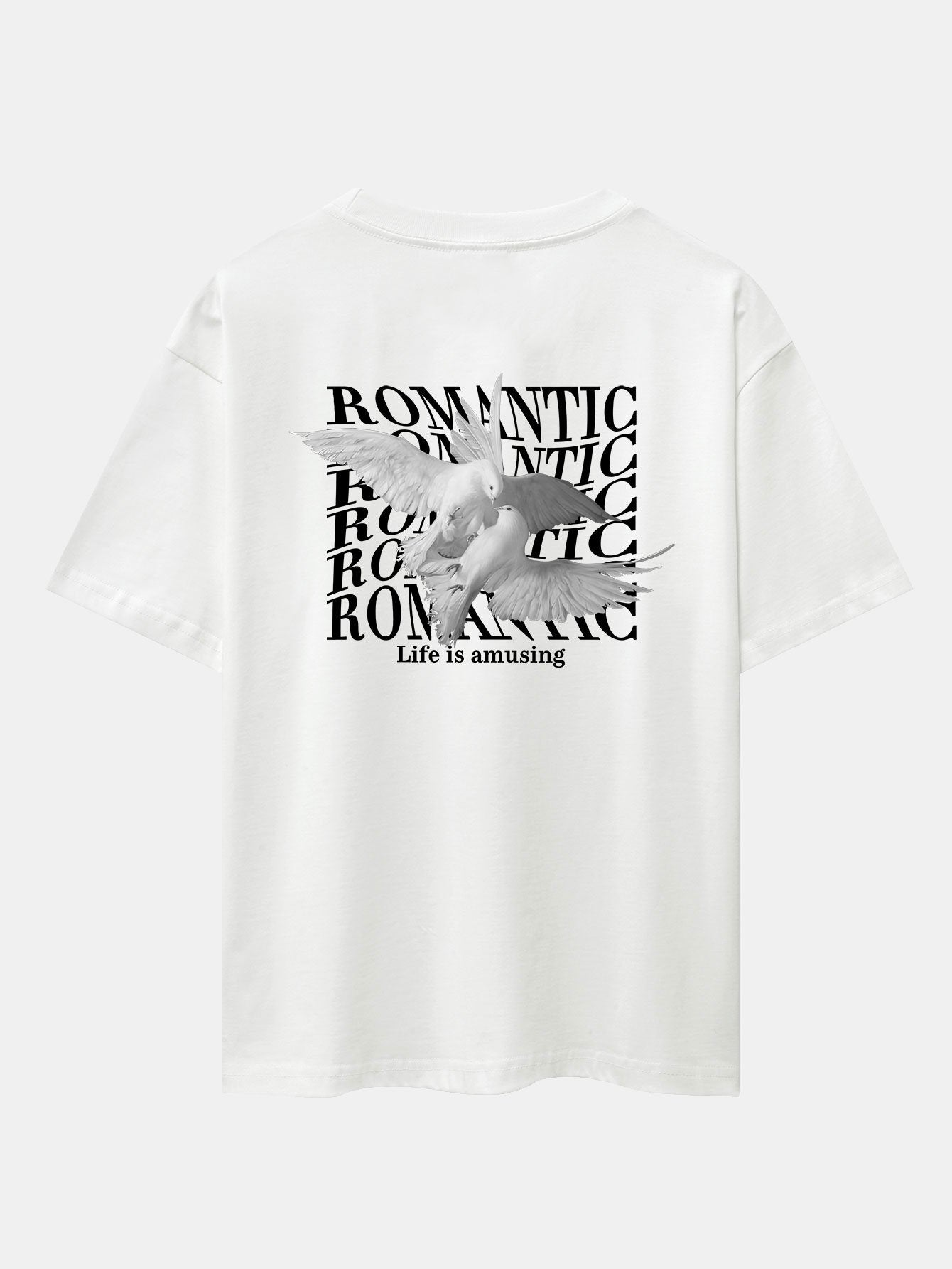 Romantic Doves Back Print Drop Shoulder Oversize T-Shirt - Naturzy