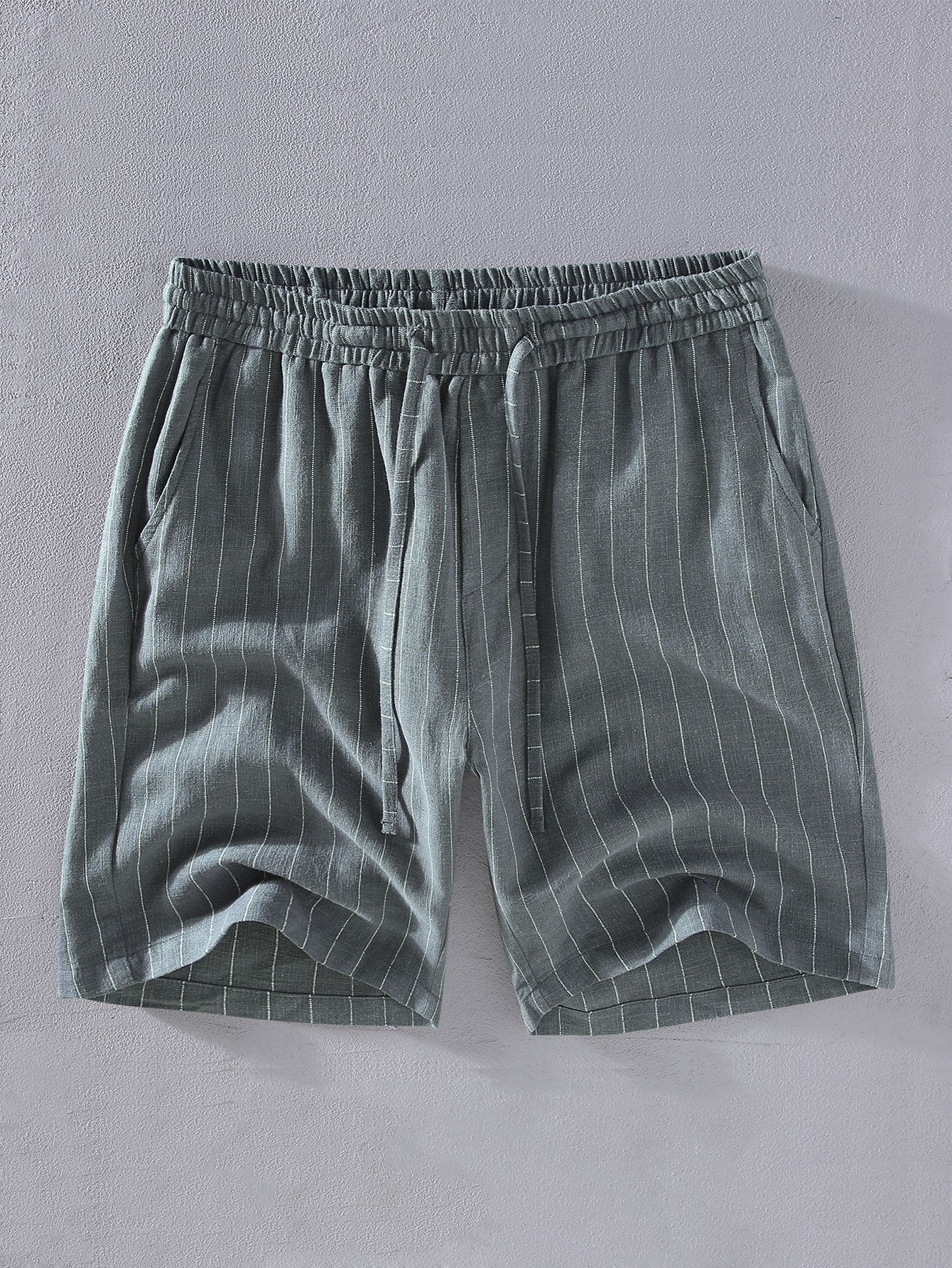 Linen Cotton Blend Striped Shorts - Naturzy