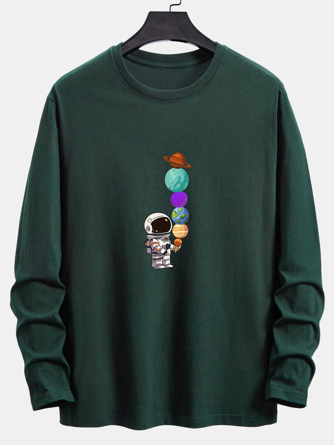 Long Sleeve Planet Astronaut Print Cotton T-Shirt - Naturzy