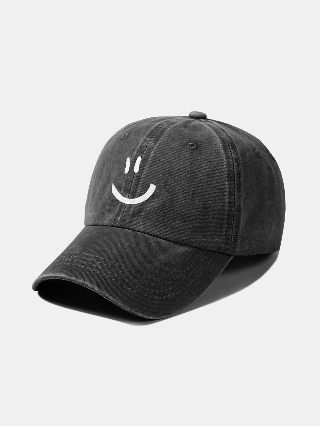 Smiley Face Pattern Classic Retro Washed Distressed Cotton Baseball Cap - Naturzy