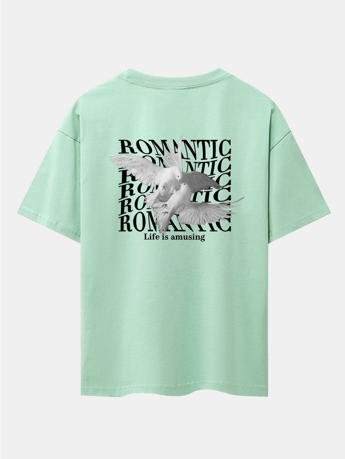 Romantic Doves Back Print Drop Shoulder Oversize T-Shirt - Naturzy