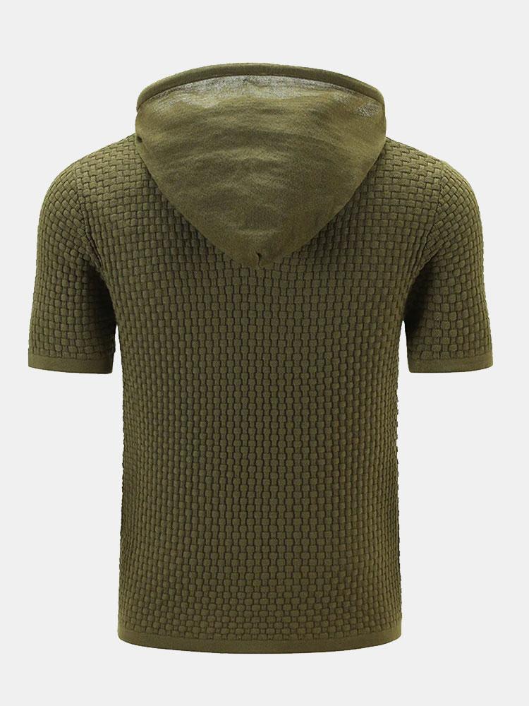 Slim Fit Short Sleeve Knit Hooded Sweater - Naturzy