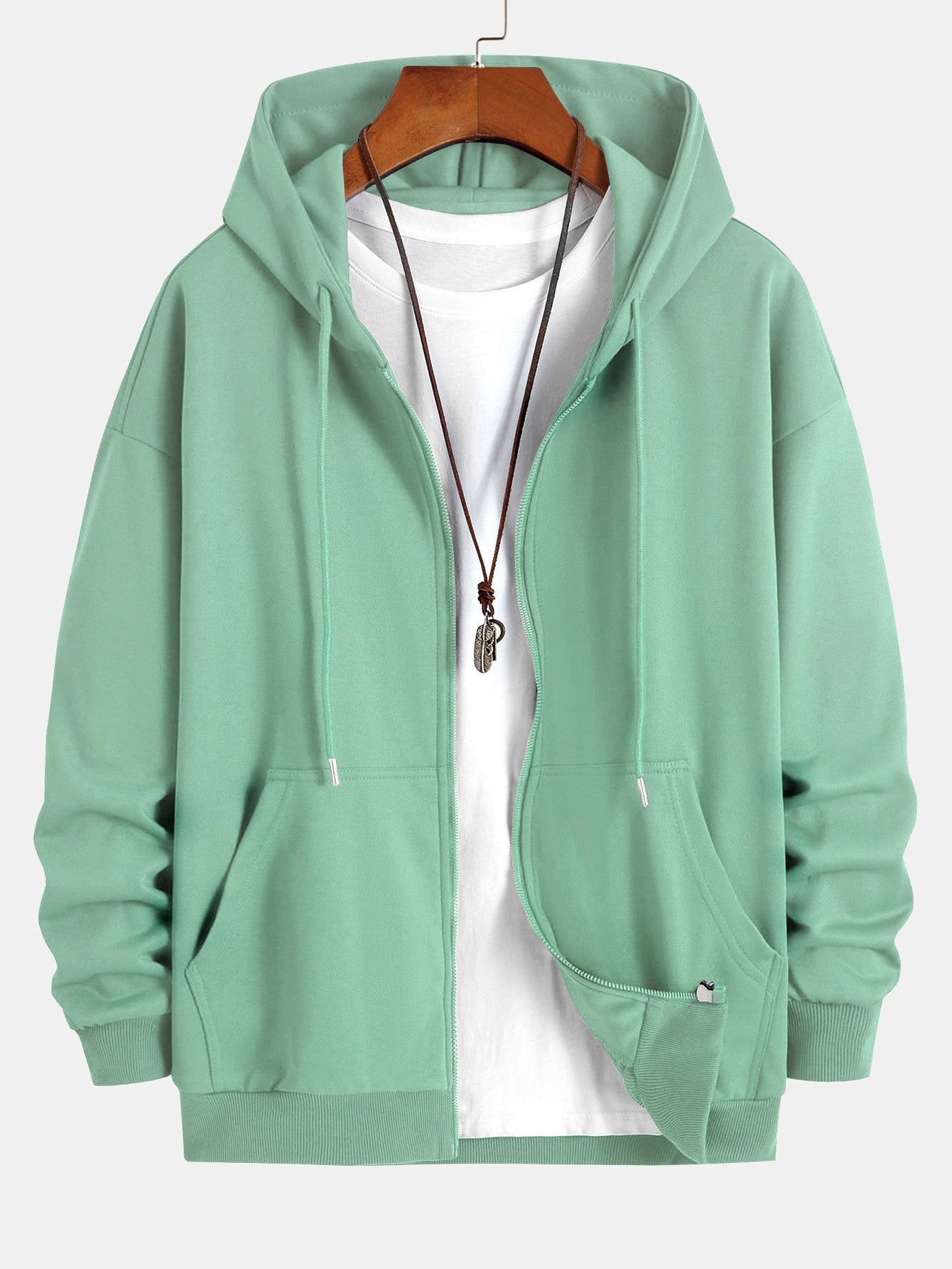 Basic Relax Fit Zip Hoodie - Naturzy