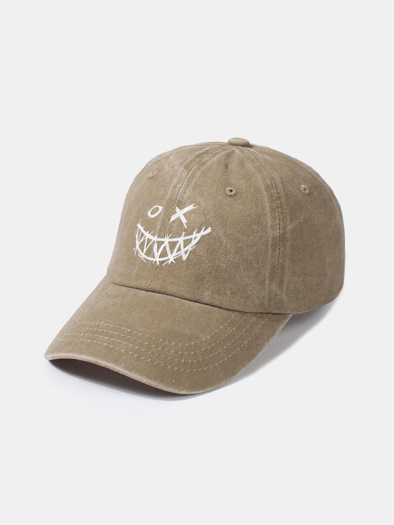 Evil Smiley Face Pattern Classic Retro Washed Distressed Cotton Baseball Cap - Naturzy
