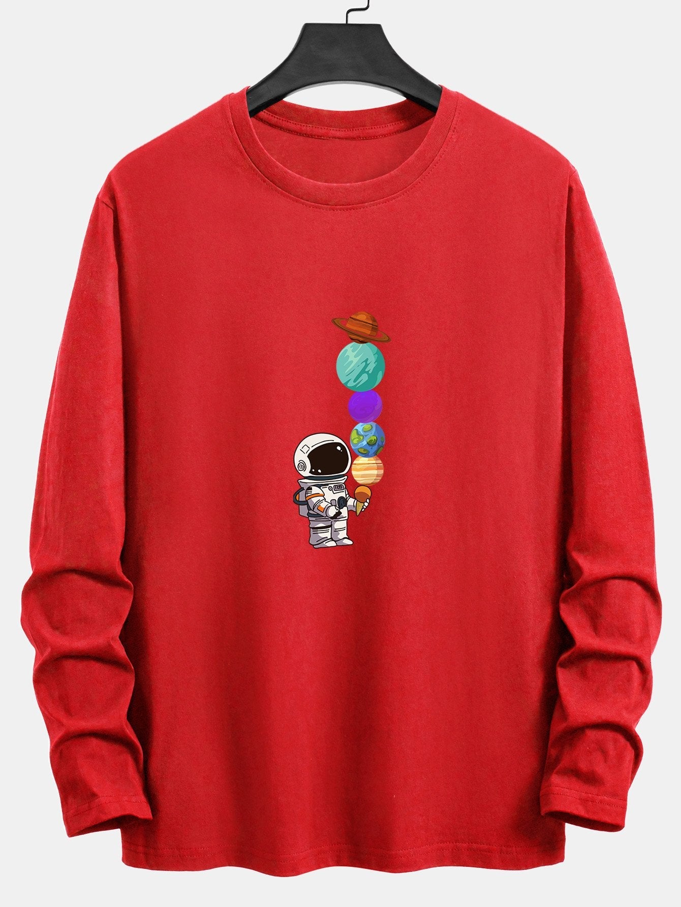 Long Sleeve Planet Astronaut Print Cotton T-Shirt - Naturzy