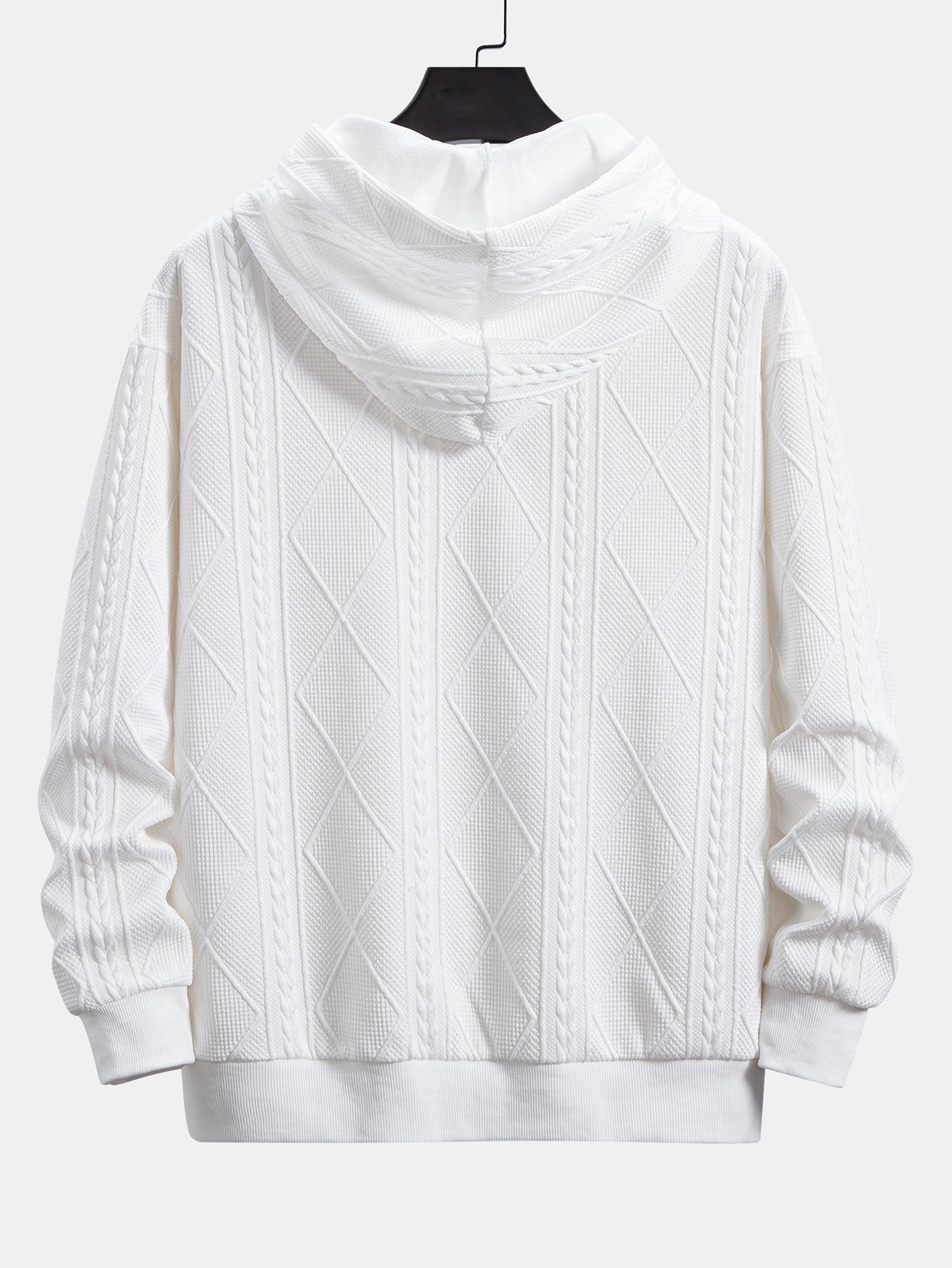 Relax Fit Geometric Jacquard Hoodie - Naturzy
