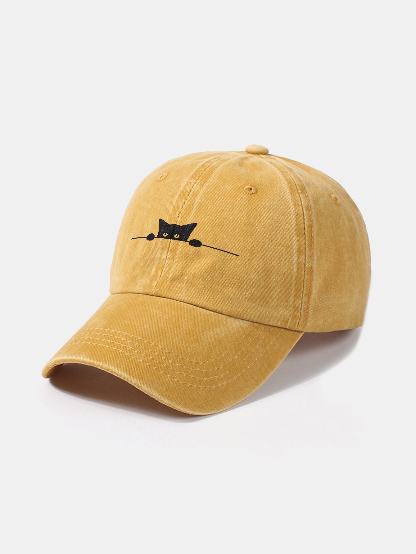 Black Cat Pattern Classic Retro Washed Distressed Cotton Baseball Cap - Naturzy